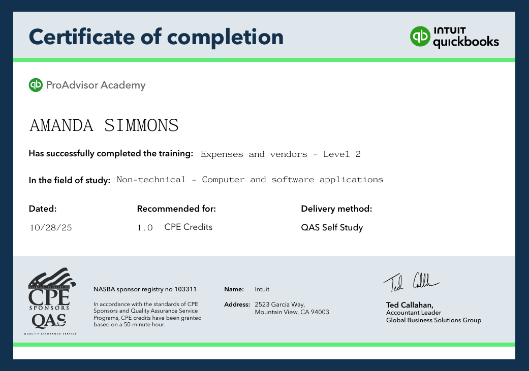 Expenses and Vendors Level 2 Certificate.png