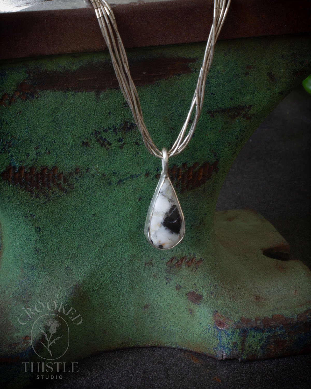 White Buffalo Turquoise Teardrop Pendant &bull; Sterling Silver
