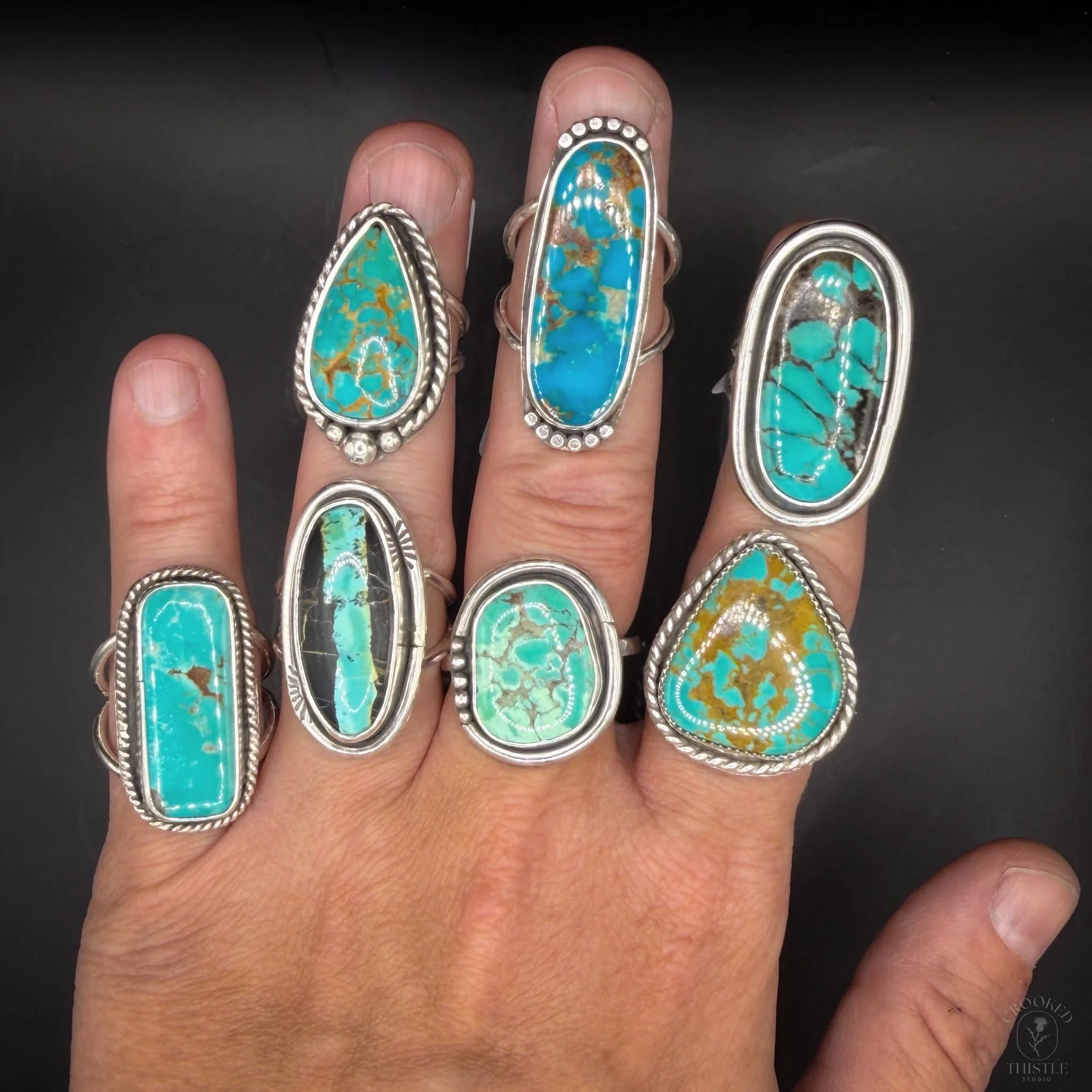 New turquoise statement rings! Everything is available now down at the Blue Rose in downtown Great Falls. Anything available after the Art Walk on Friday, I&rsquo;ll be posting to the site. 🩵