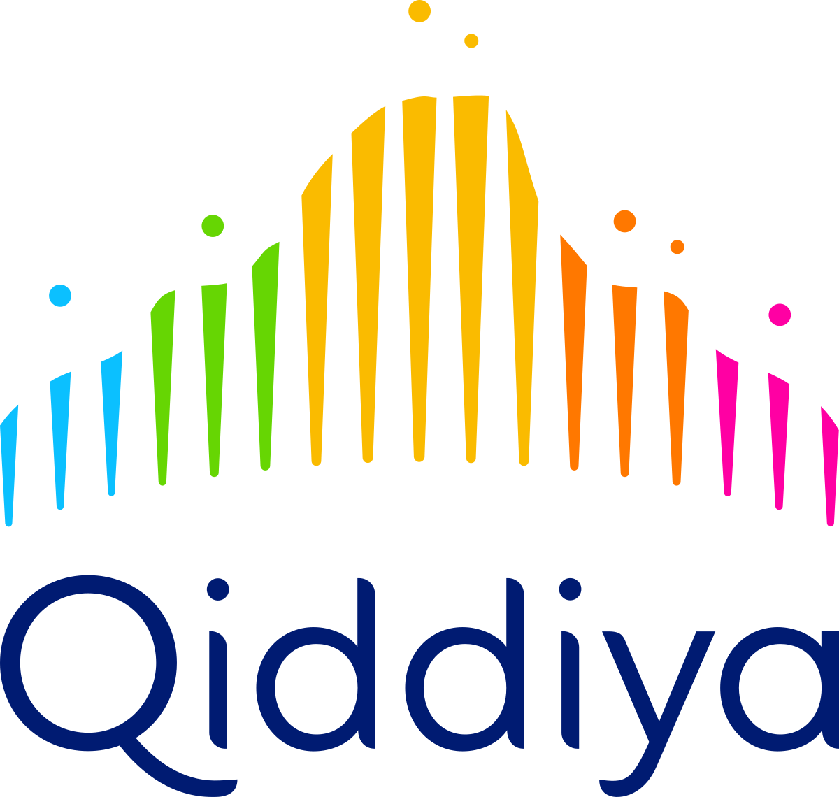 Colorful logo with a rainbow-colored arched design above the word 'Qiddiya' in dark blue text.