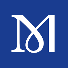 A logo with a stylized, white letter 'M' on a blue background.
