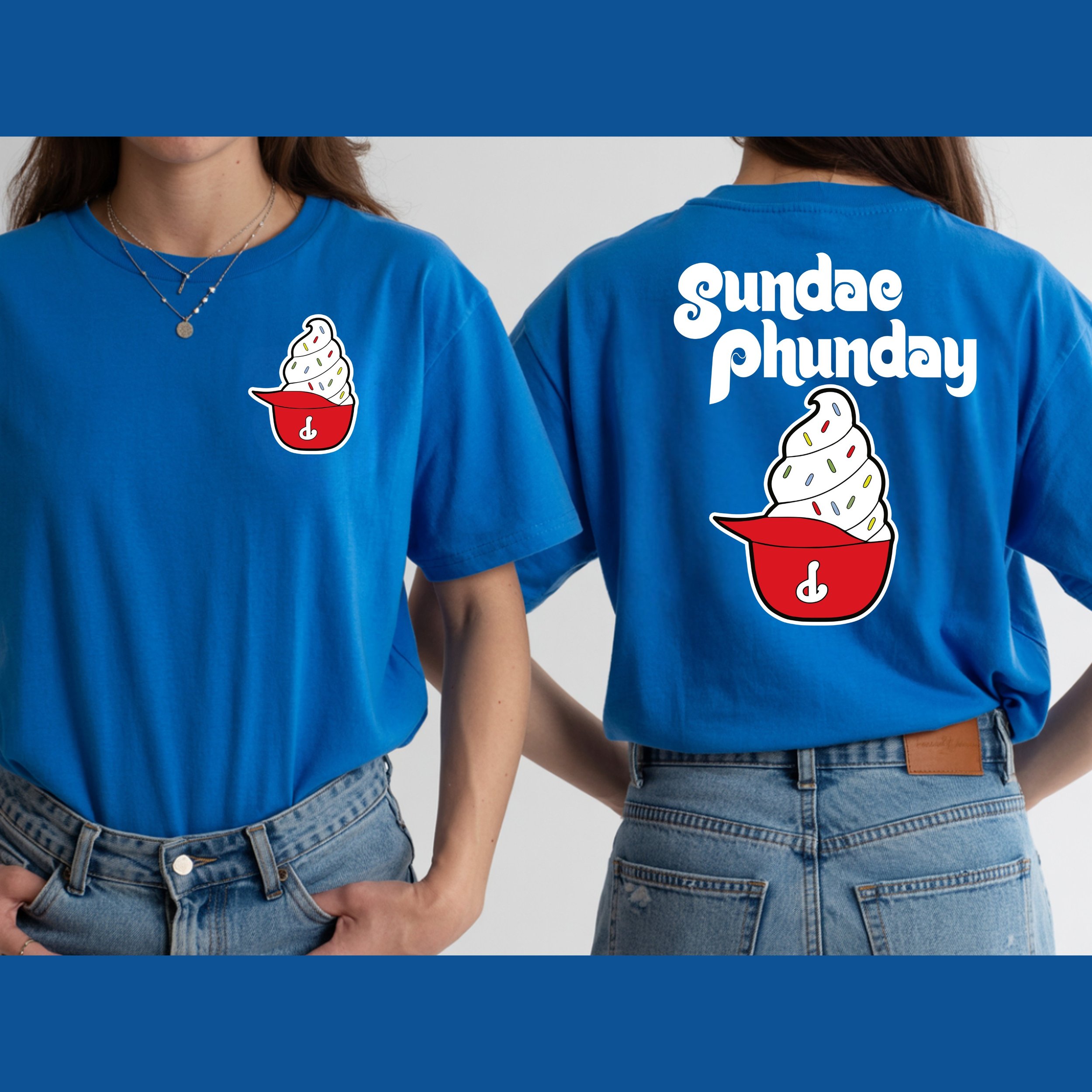 Phillies Classic Helmet Sundae T-Shirt Front and Back Available in Youth and Adult Sizes