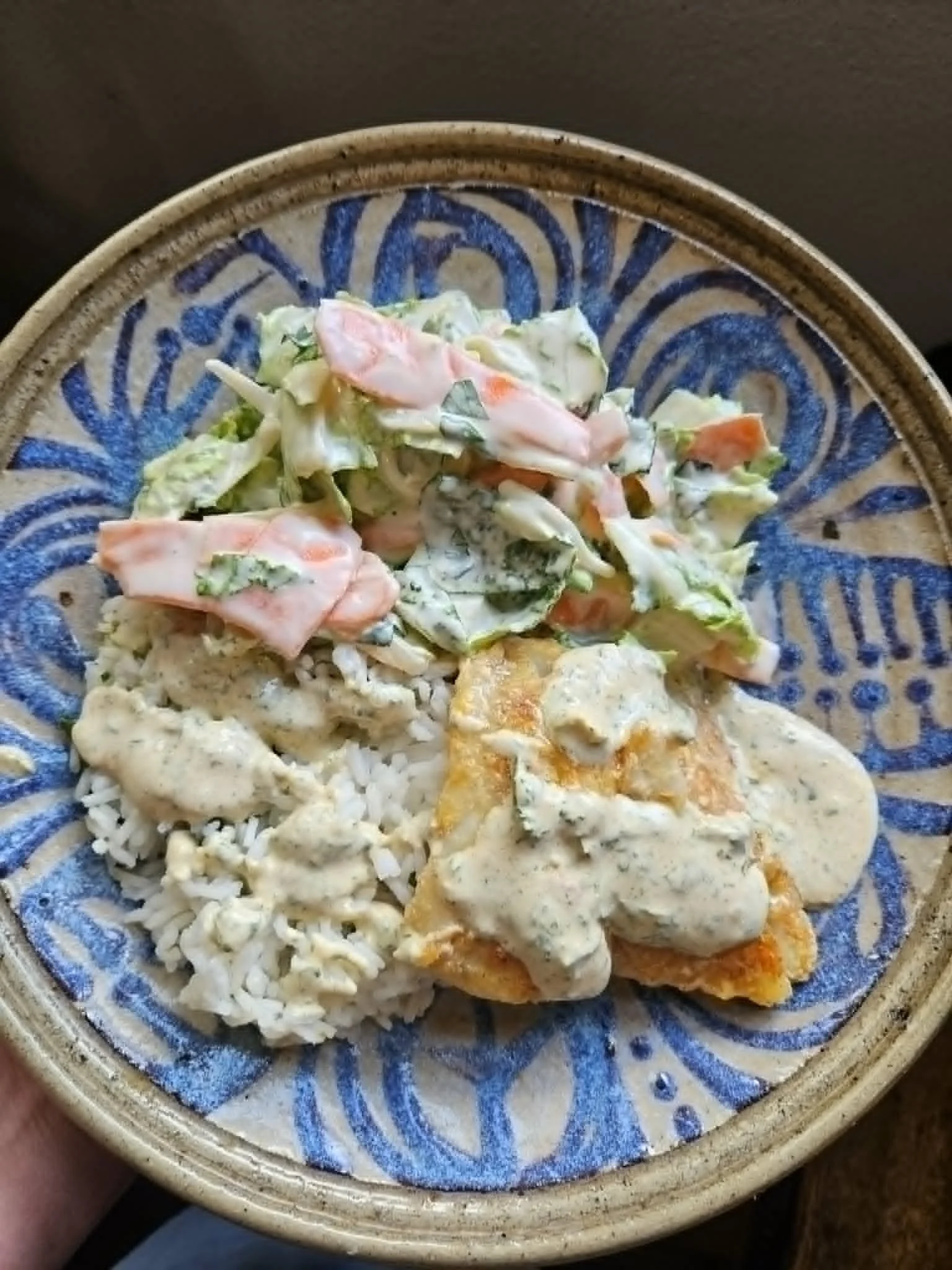 Fish Taco Bowls with Napa Cabbage and Cucumber Slaw &amp; Zesty Cilantro Sauce