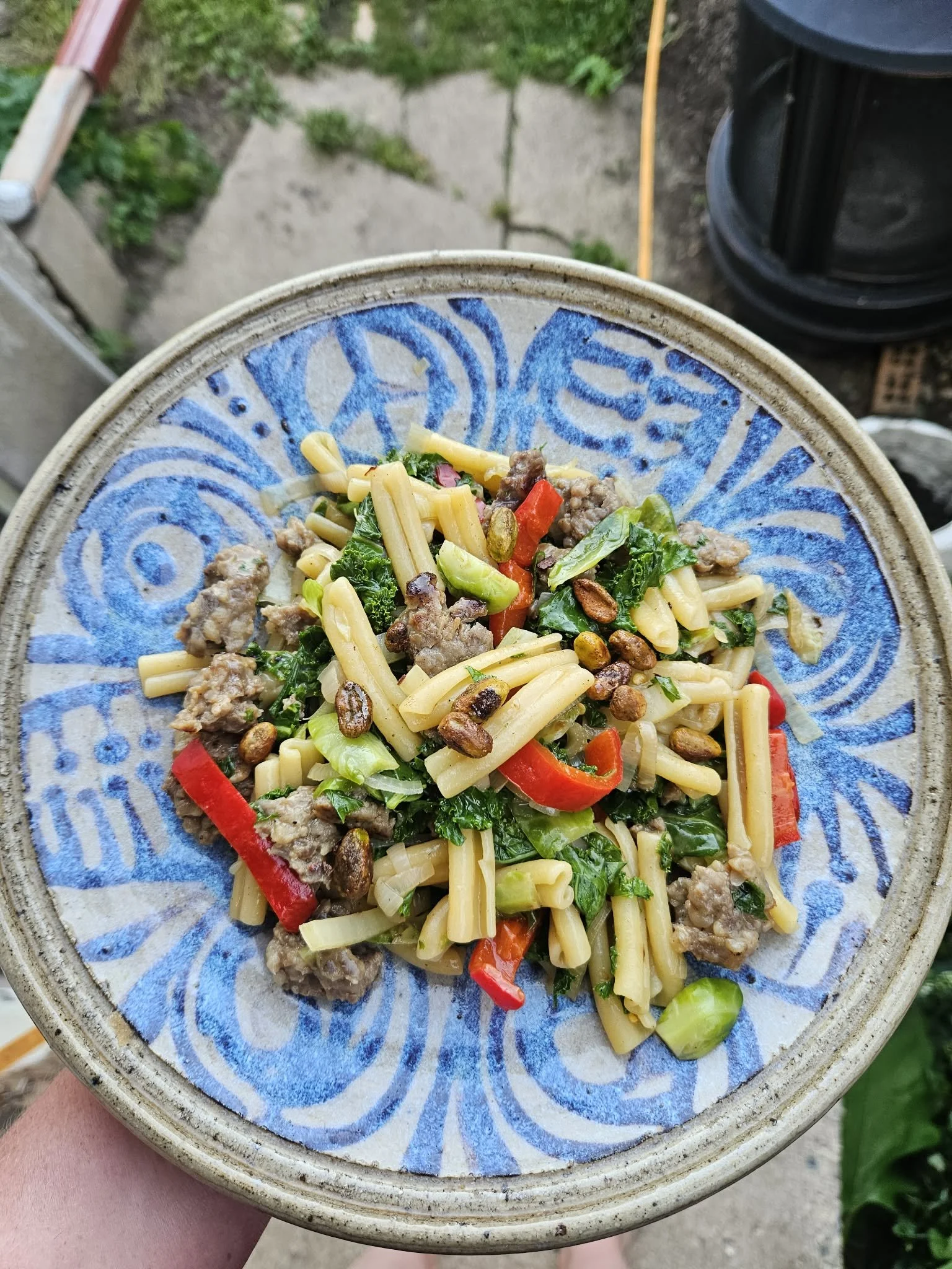Fall Veggie and Sausage Pasta with Parmesan Sauce &amp; Toasted Pistachios