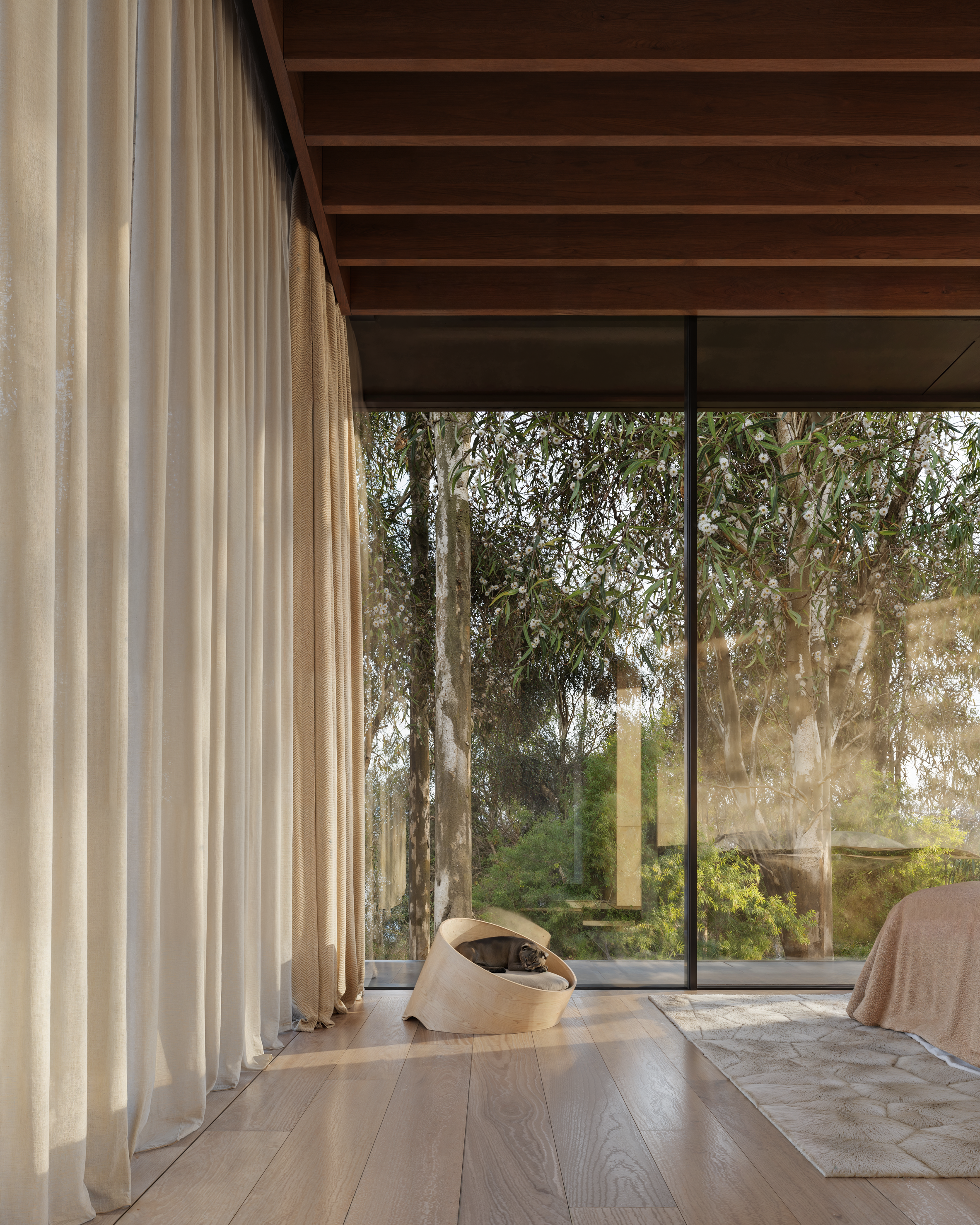 Interior view of a room with a small kitchen island, window, and decorative ceiling medallion, seen through a doorway.
