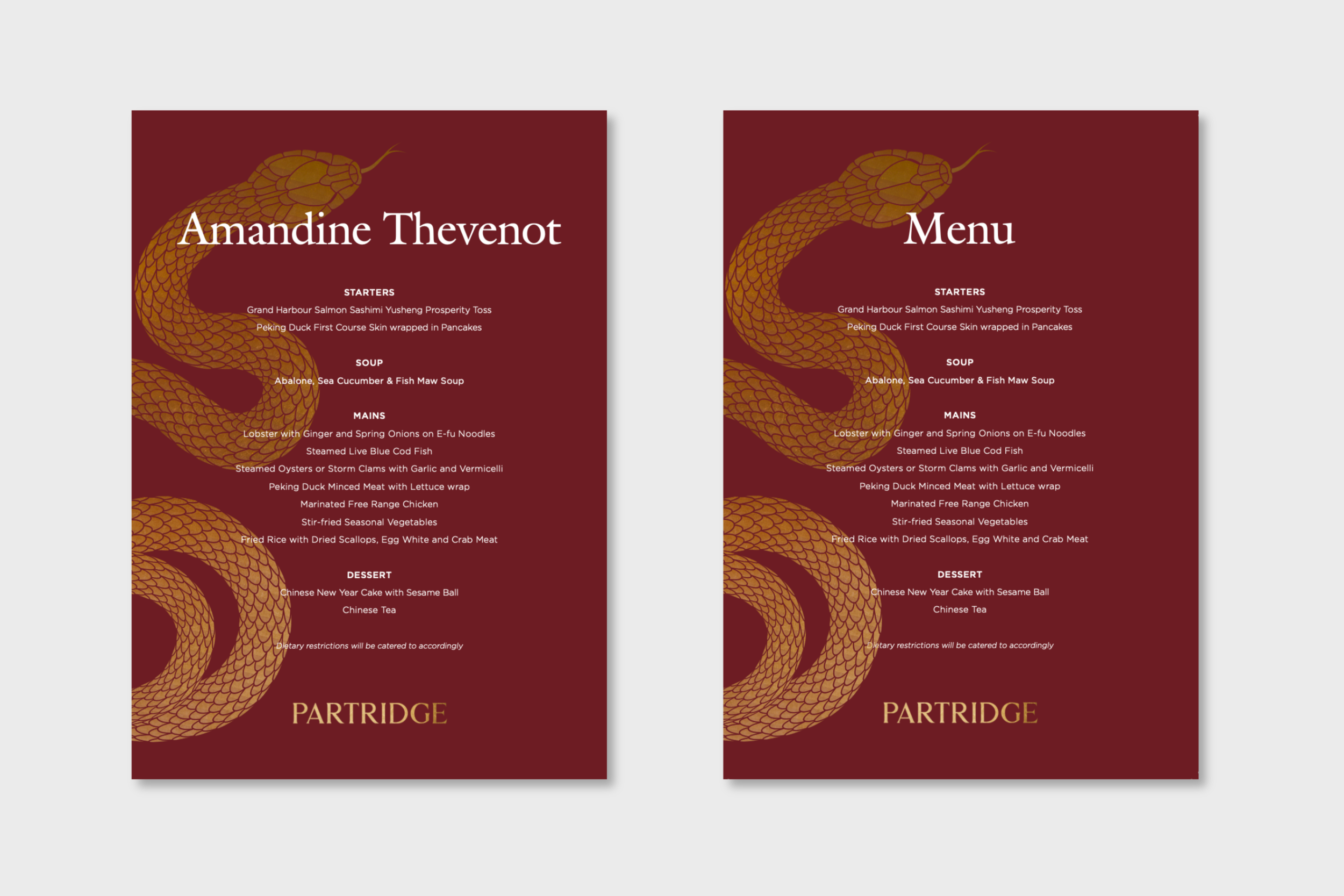 Chinese New Year Menus
