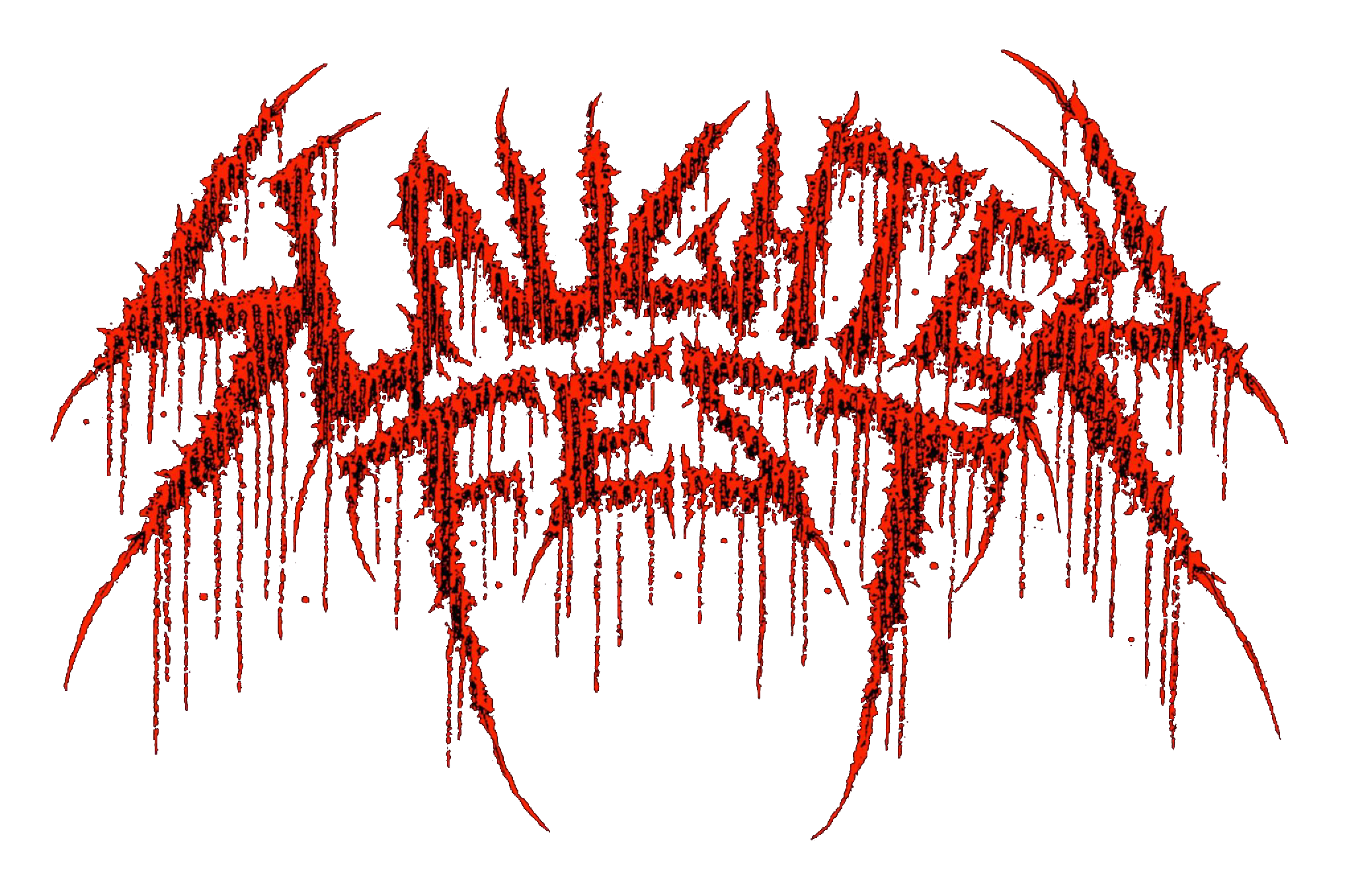 Red band logo with complex, layered design on a black background. Slaughterfest