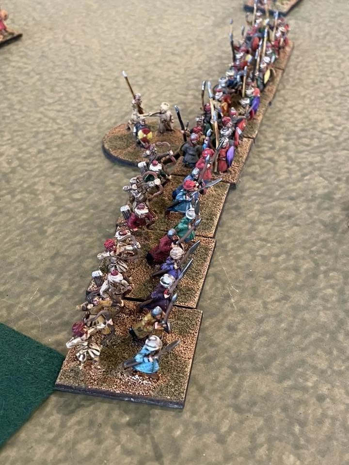 Arab warriors doing battle in an Ancients and Medieval wargame at the League of Ancients in Melbourne using ADLG rules.