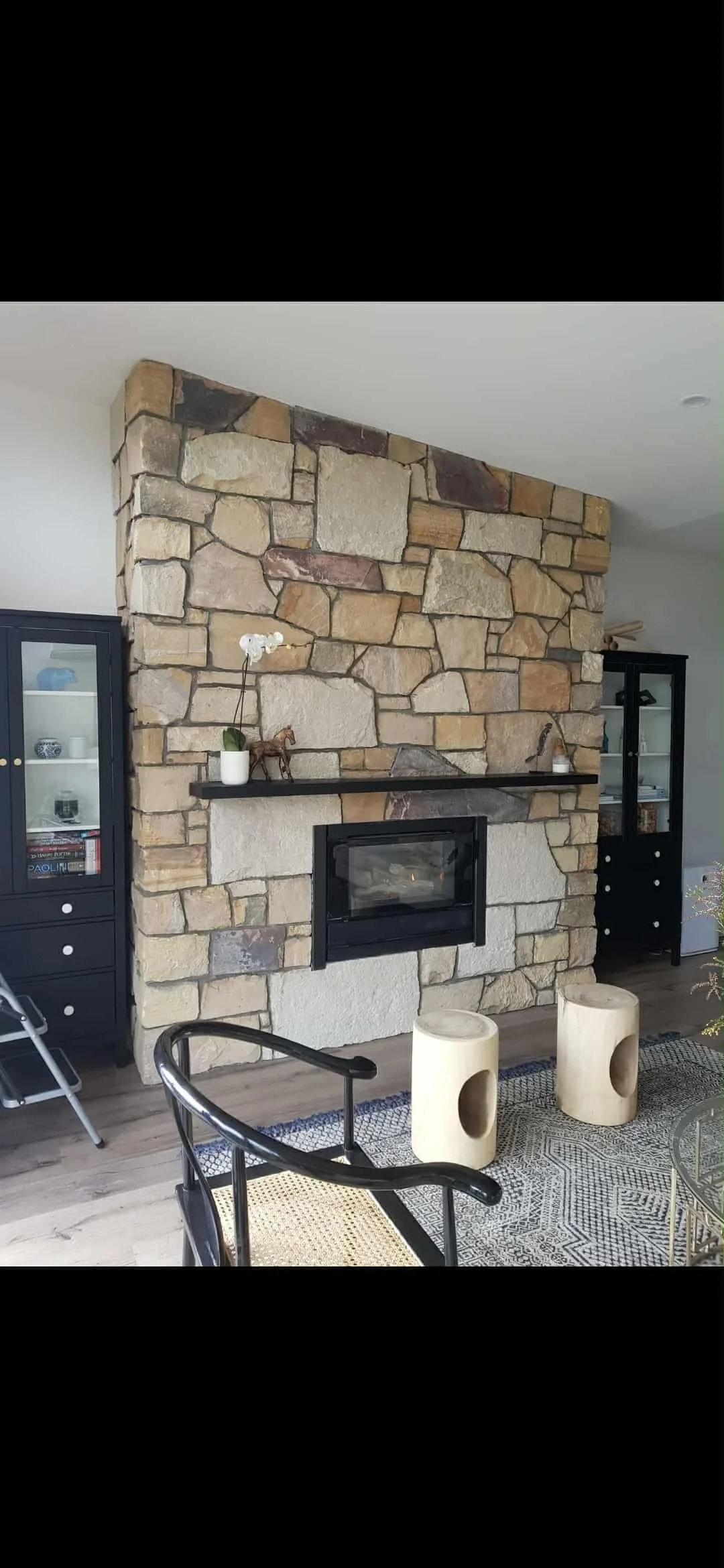 Feature wall cladding with natural stacked stone finish