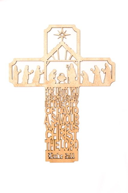 Wood Cross with Nativity Scene