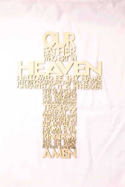 Wood cross with The Lord’s Prayer