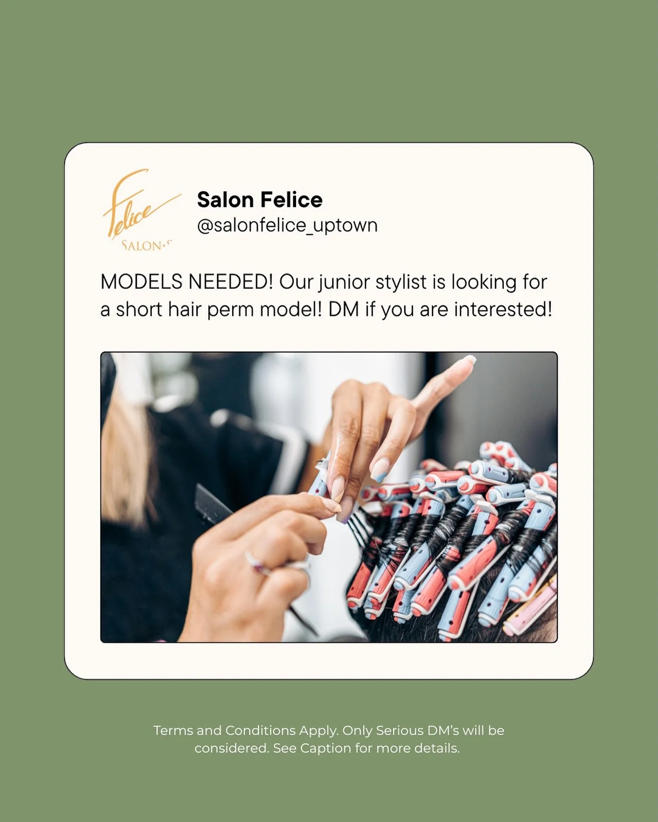 UPDATE: model has been found! Thanks everybody!

📣 Model Call! 💇&zwj;♀️✨

We&rsquo;re looking for a short hair model for a perm service with one of our talented junior stylists! This service will be free of charge, with the understanding that the s