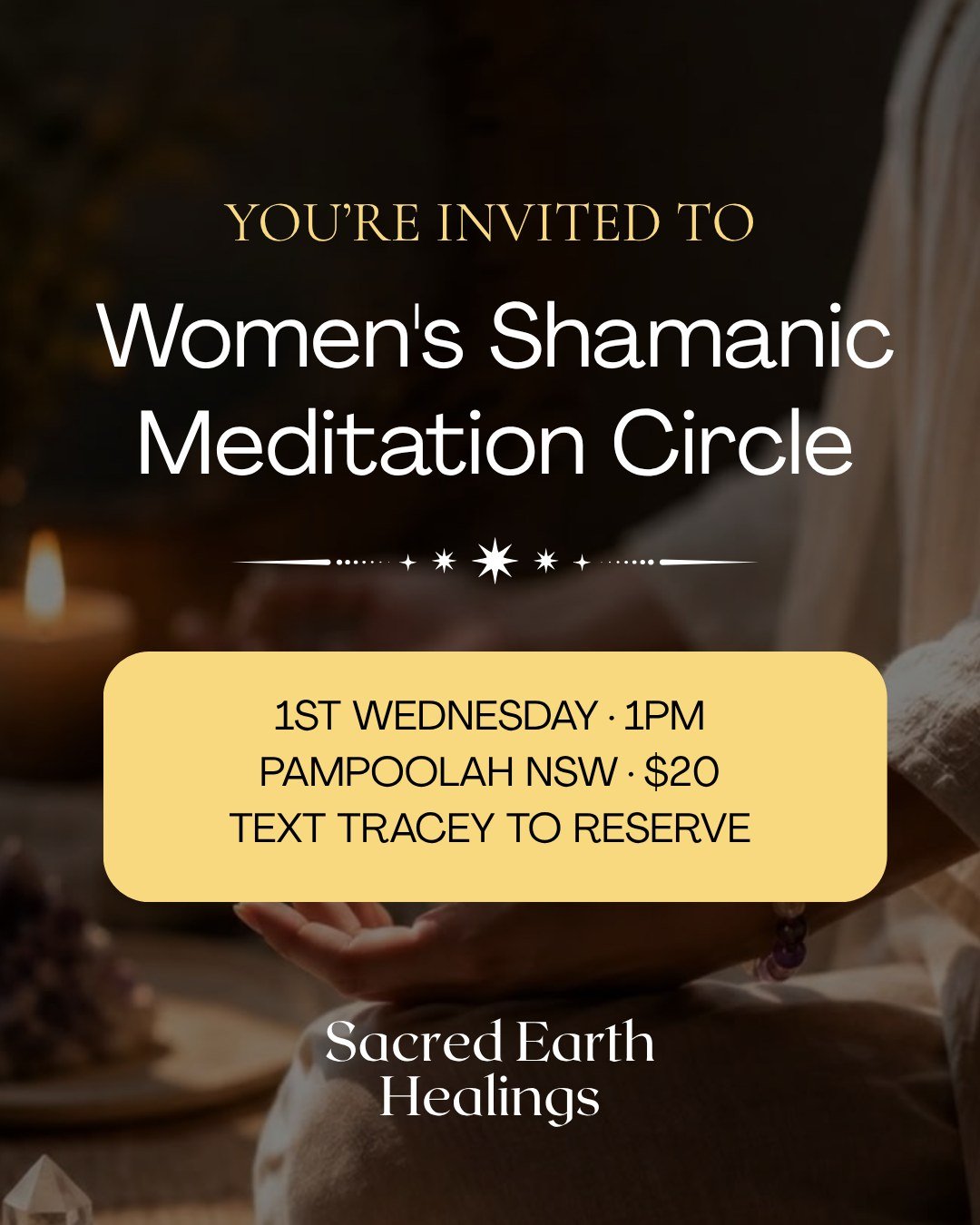 The Women's Shamanic Meditation Circle is coming up &mdash; and there are a few spots left. 🌿
Every first Wednesday of the month, a small group of women gathers here in Pampoolah for a guided shamanic meditation journey. It is quiet. It is intention