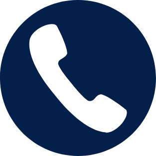 Icon of a telephone handset inside a dark blue circle.