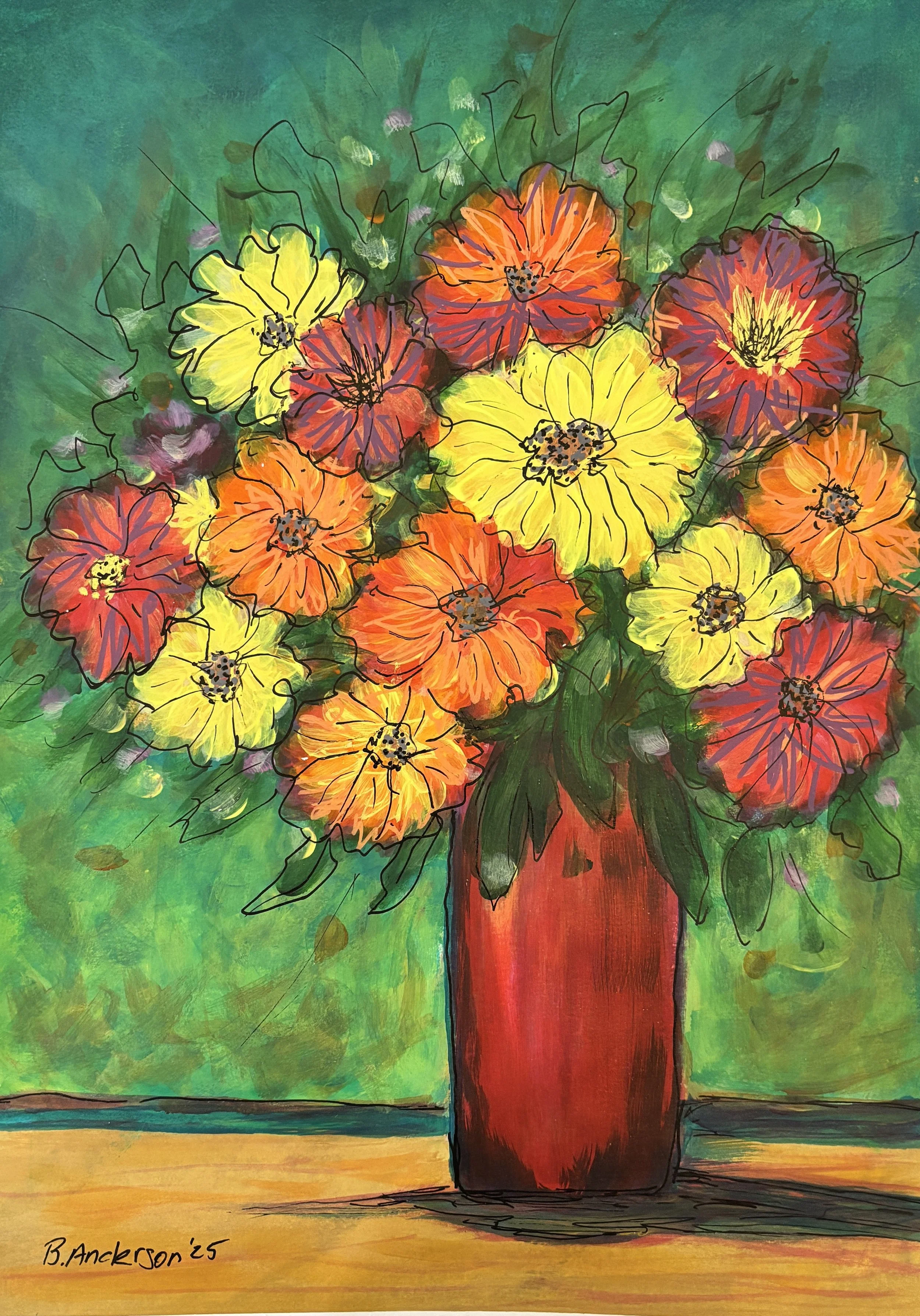 Luminous Petals in Green Symphony 11 × 15 original acrylic