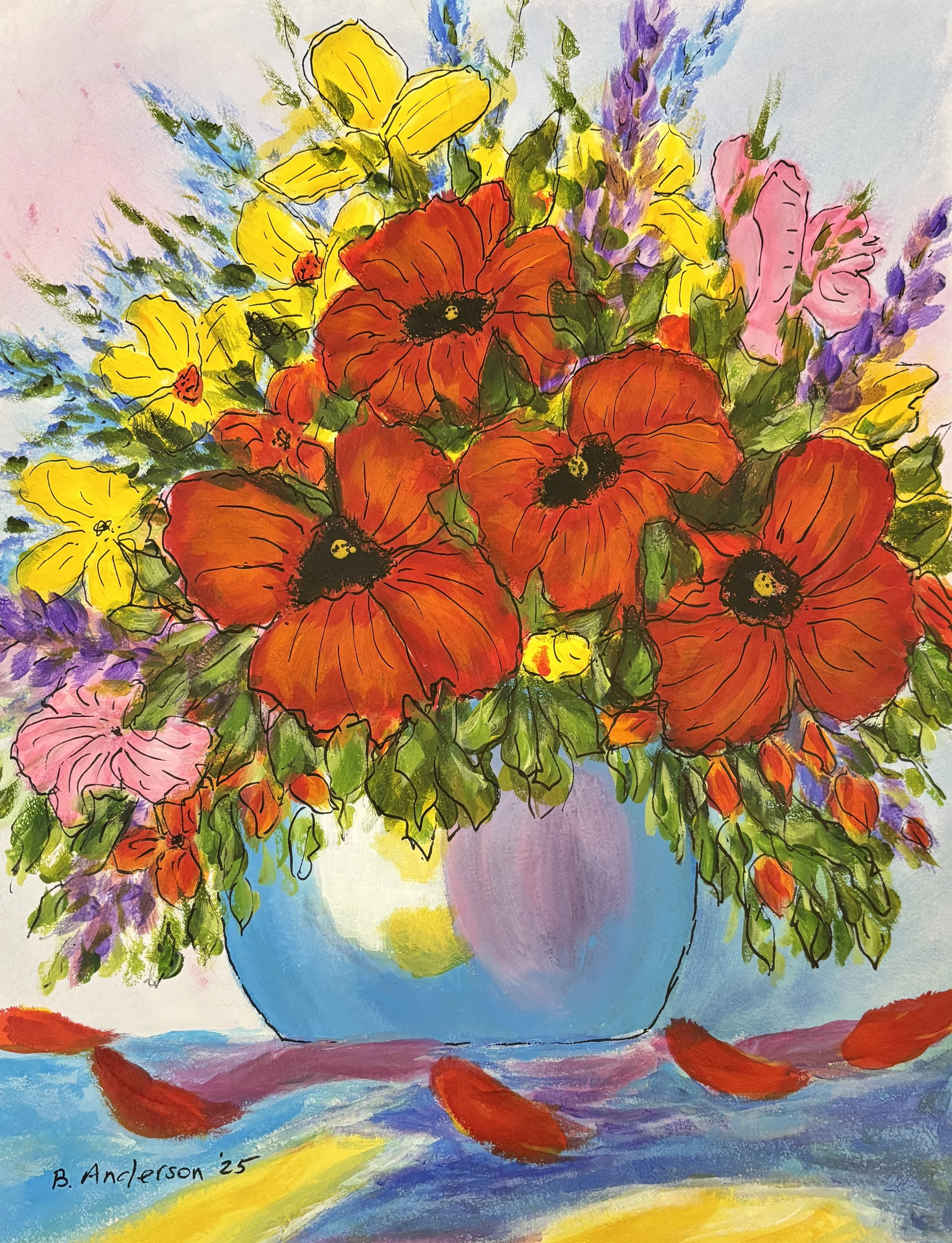 Whispers of Red Amidst Soft Horizons 11 × 14 original acrylic