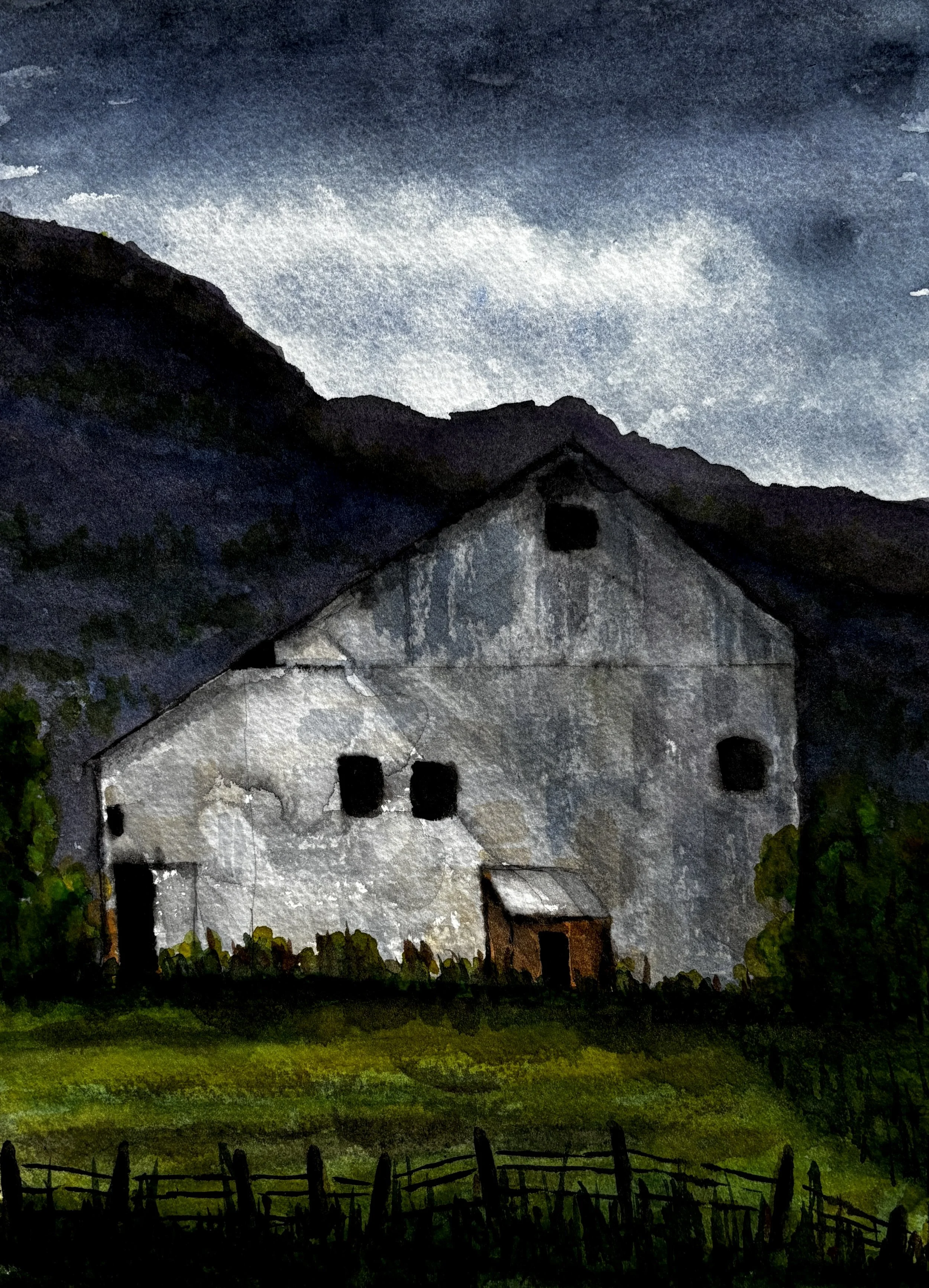 Whispers Beneath the Weathered Roof- watercolor fine art print