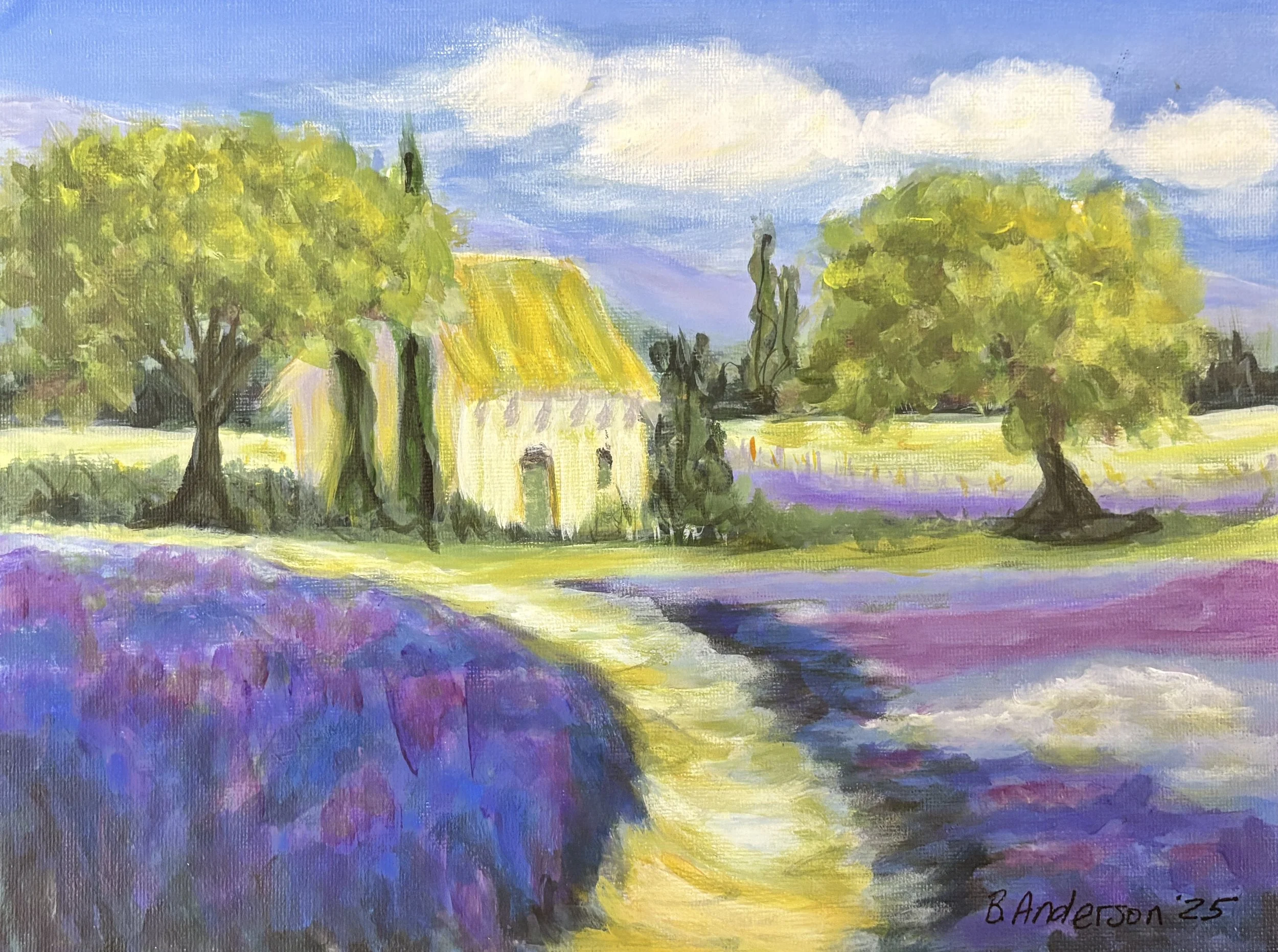 Whispers of Gold Amid Lavender Fields Artwork by Brenda Anderson