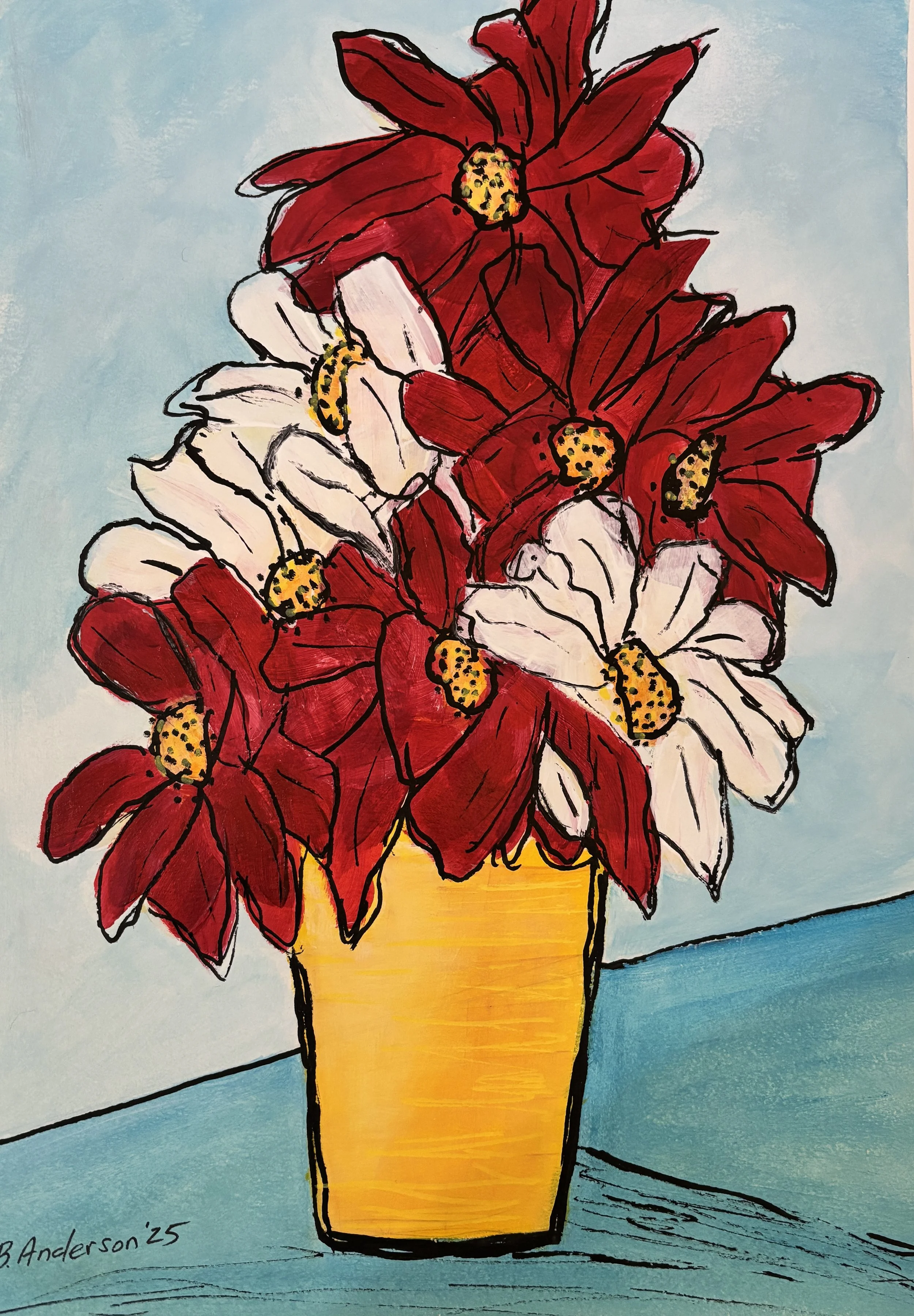 The Yellow Vessel’s Floral Melody 11 × 15 original acrylic