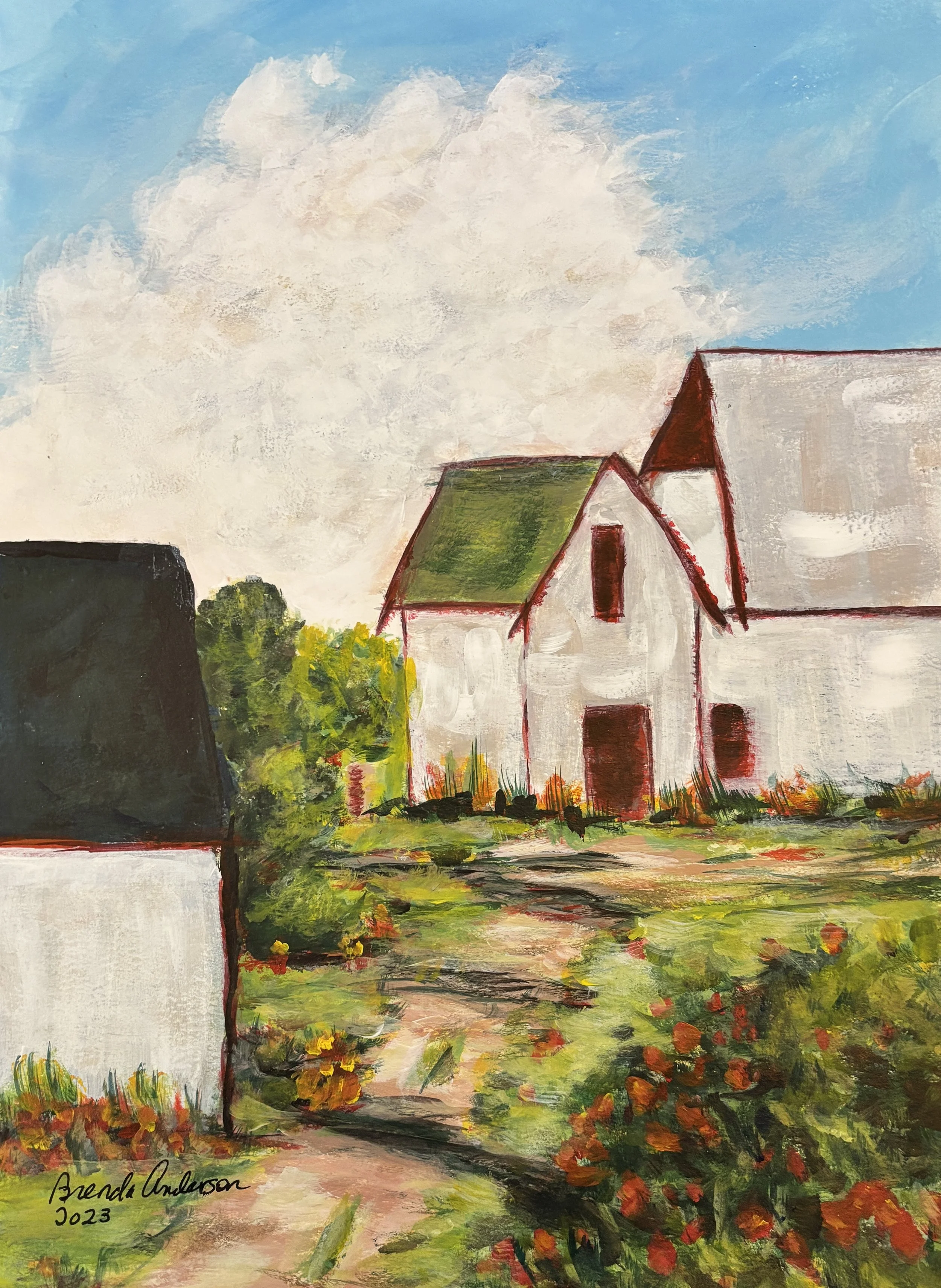 Serenity on a Country Lane 11 × 15 original acrylic