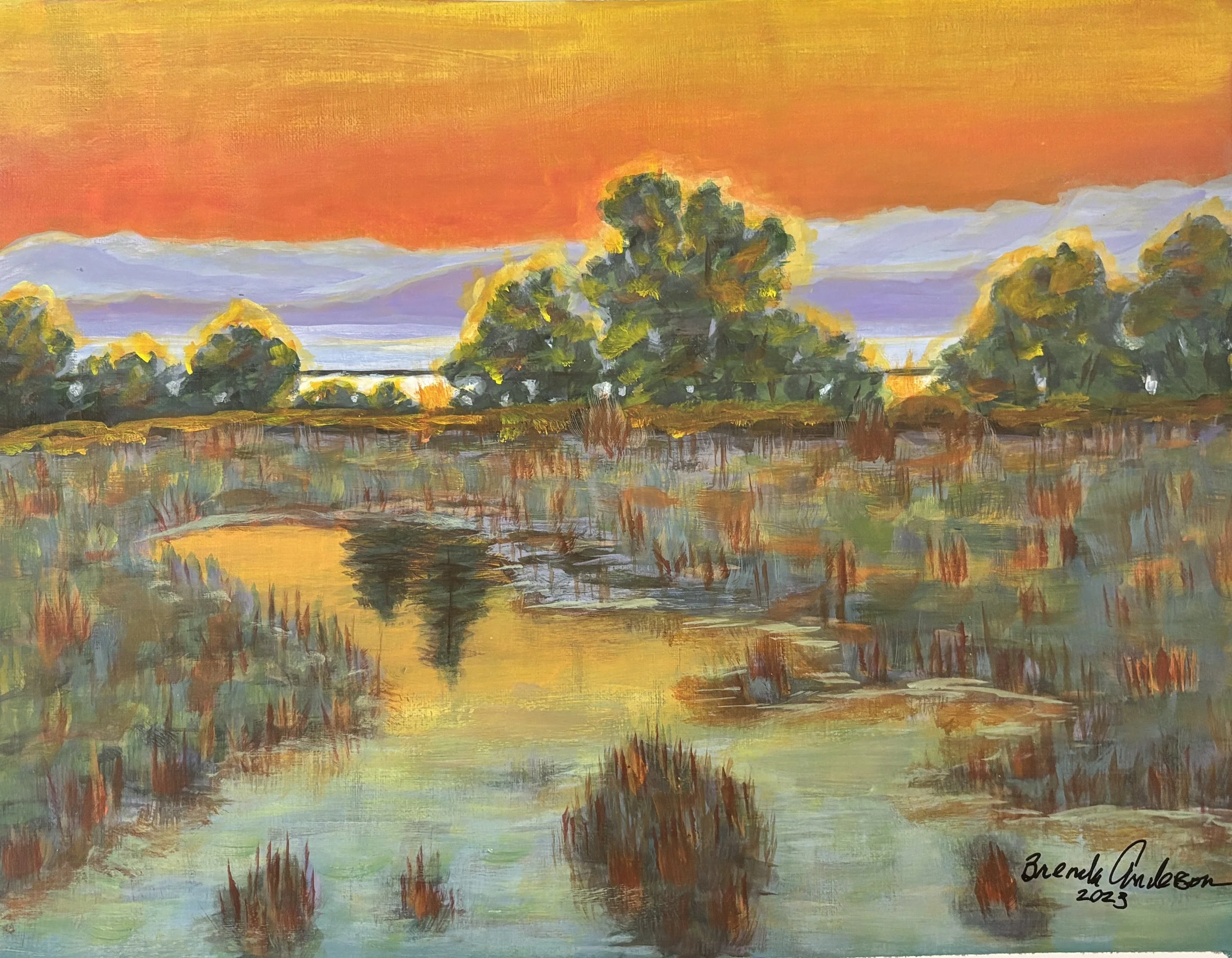 Twilight Grasses in Glow 11 × 14 original acrylic