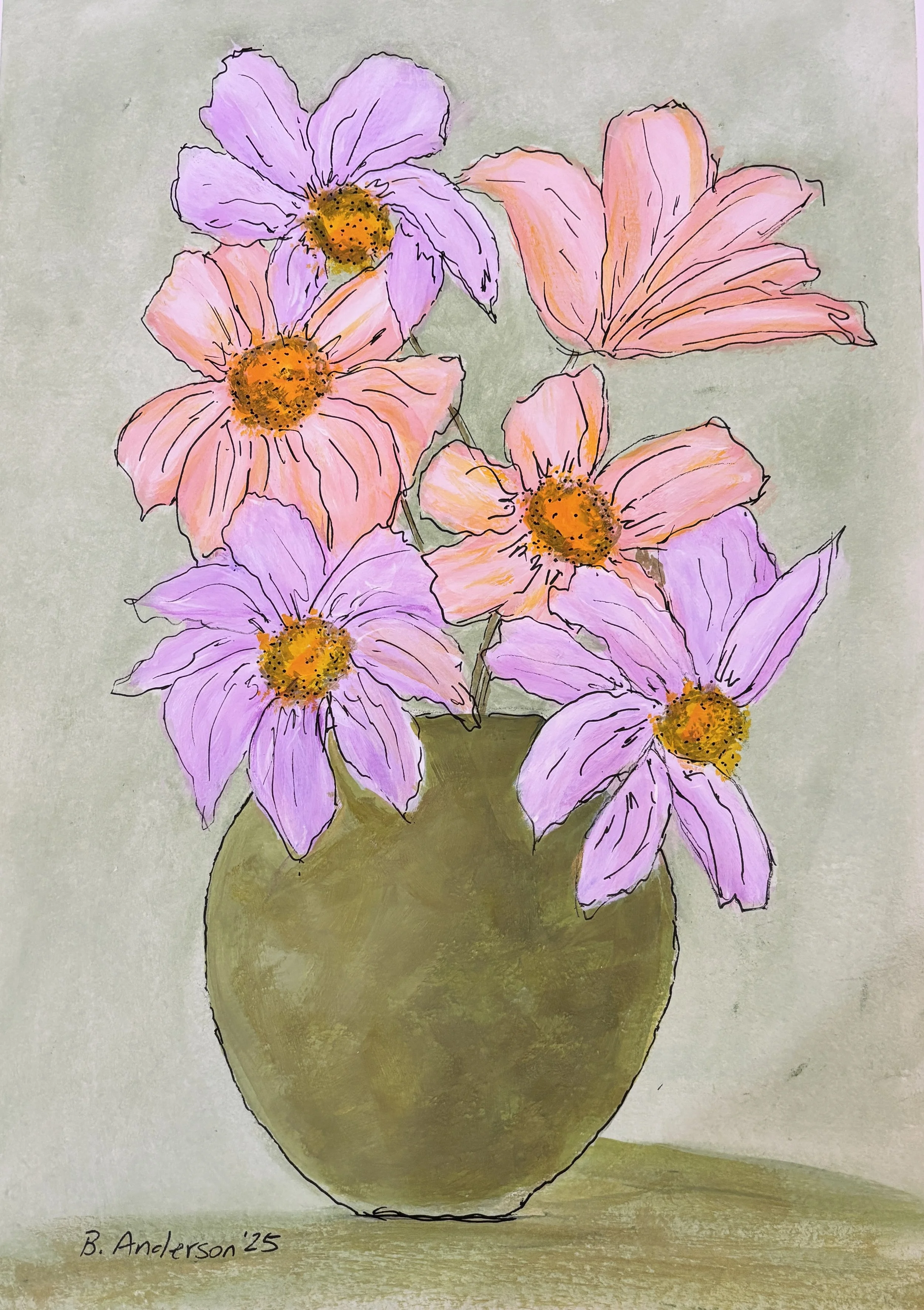 Tranquil Petals in Earth’s Hold  11 × 15 original acrylic