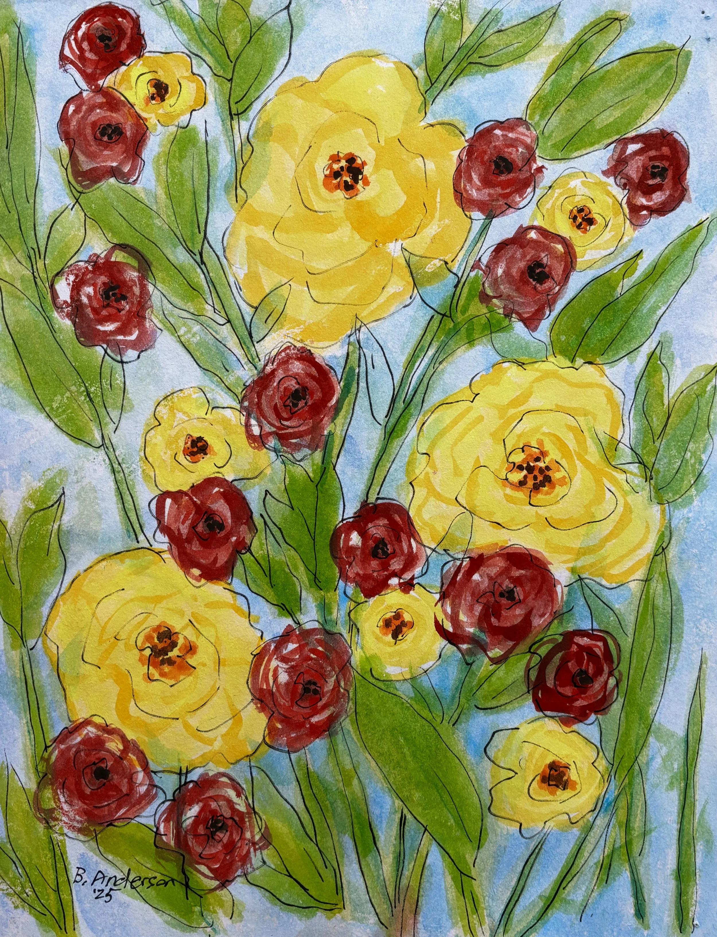 Flames of Flora in a Soft Blue Haze- watercolor fine art print