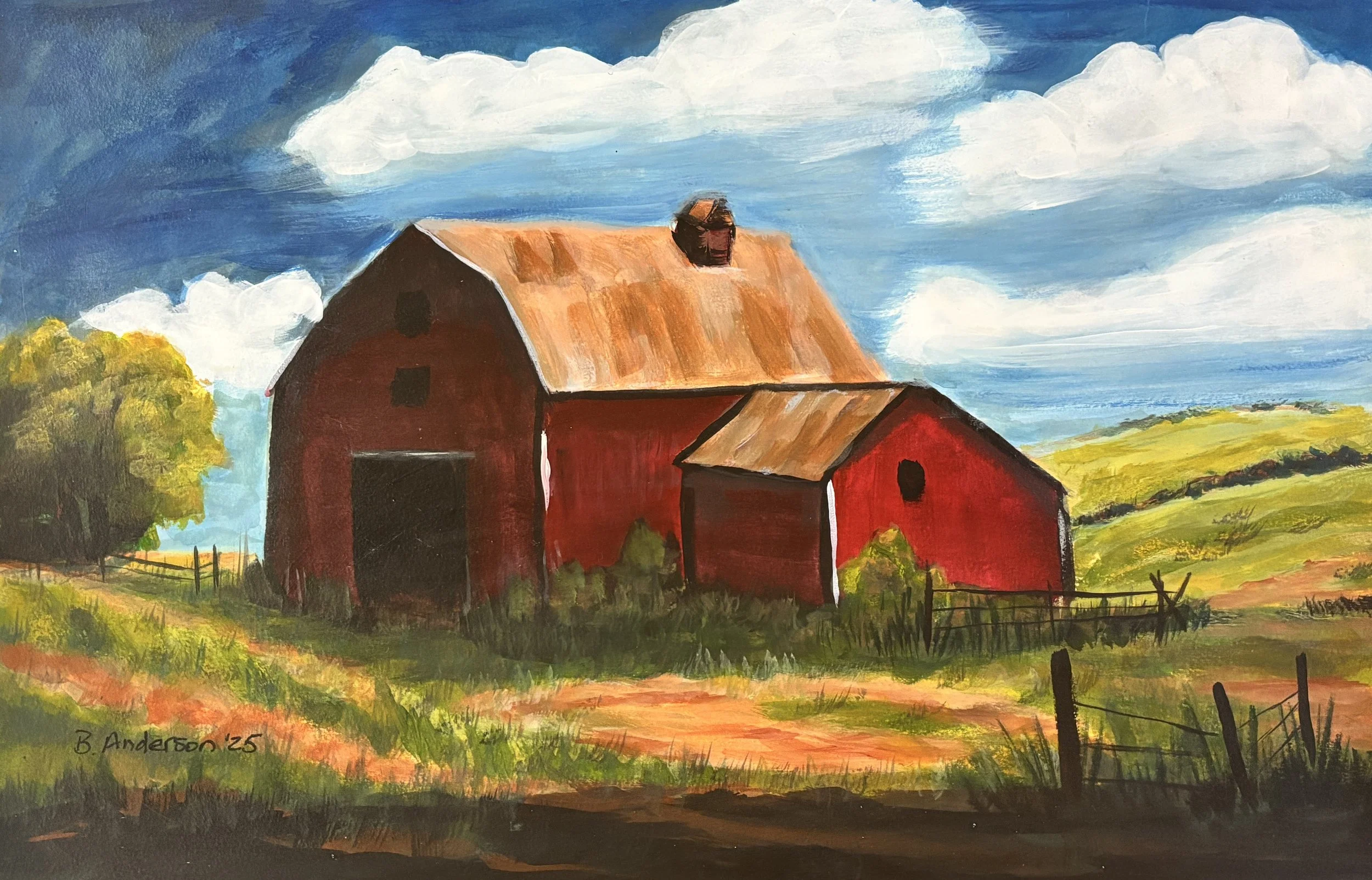 Crimson Haven Under Blue Skies