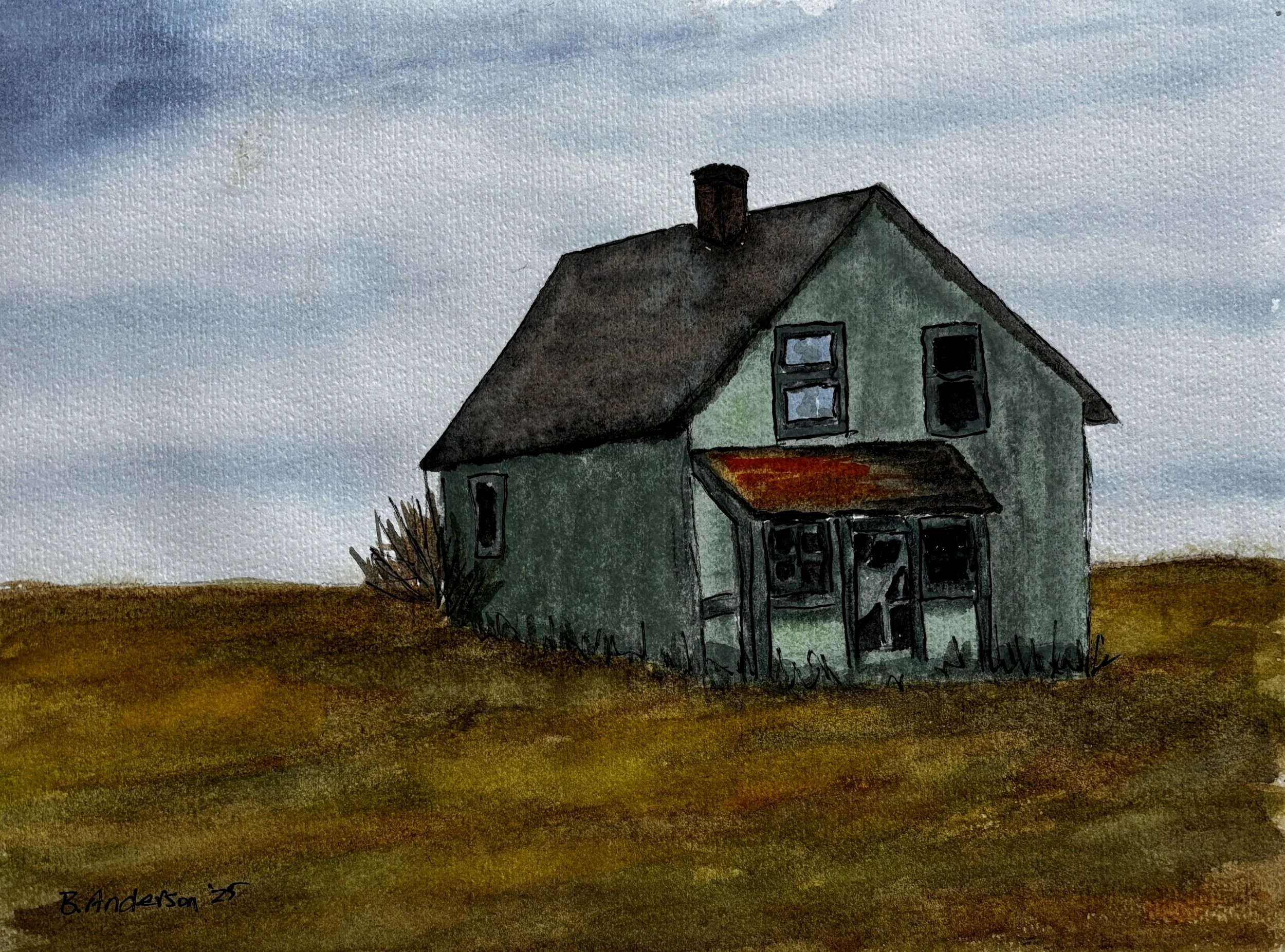 Silent Shelter Beneath Gray Skies- watercolor fine art print