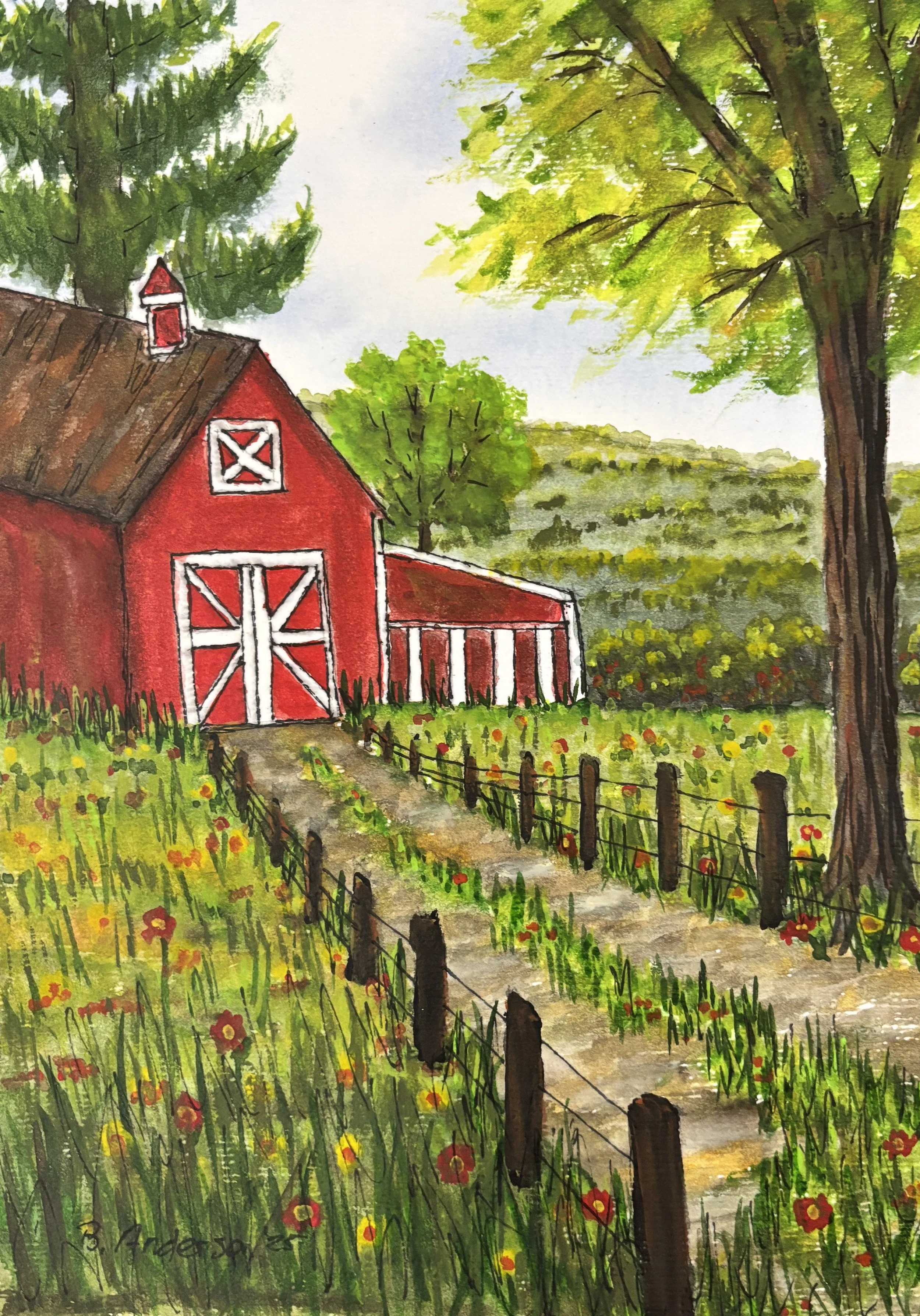 Where Meadow Trails Meet Scarlet Walls 9 × 12