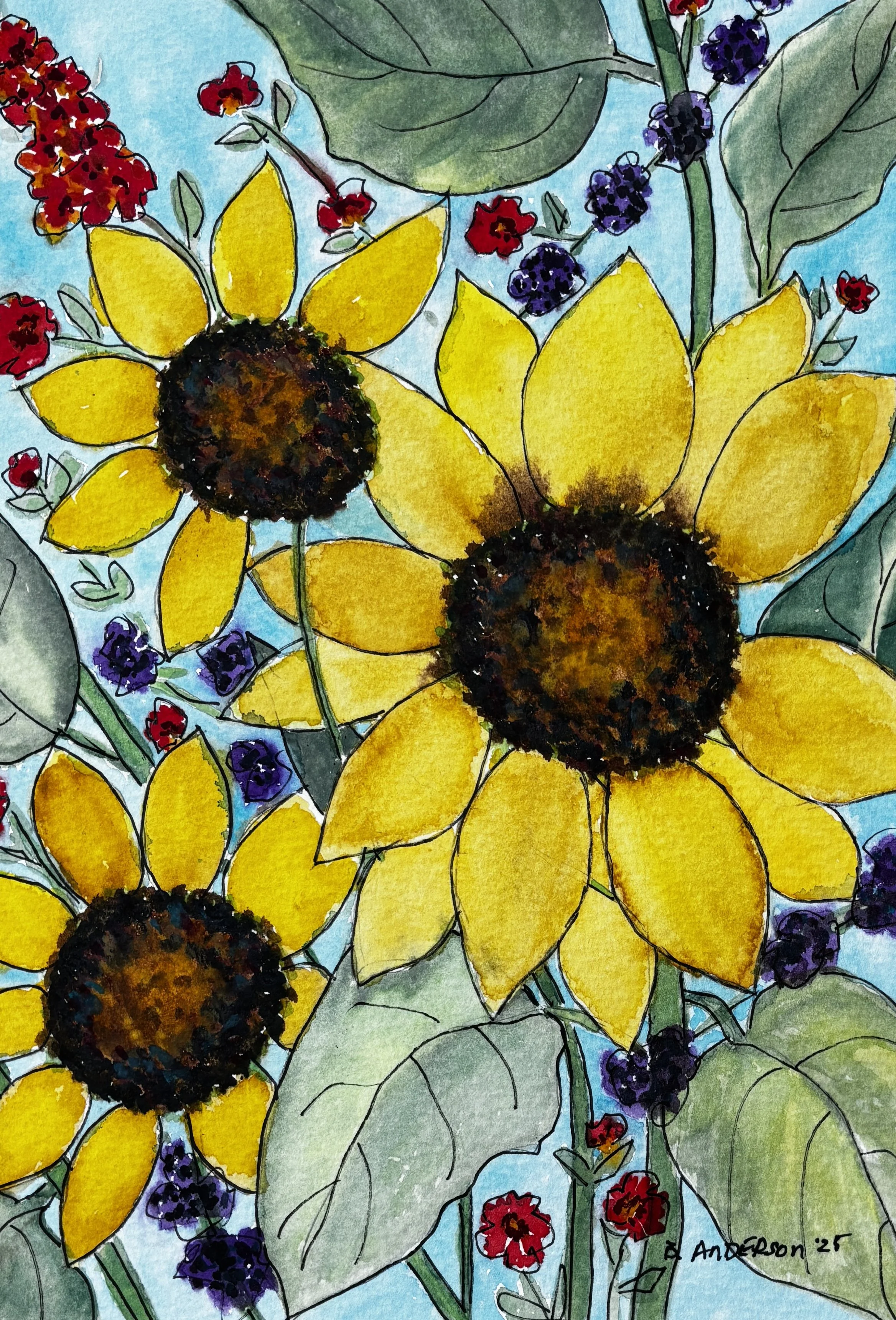 Whispers of Yellow and Scarlet Glow    9x 12 Watercolor Original