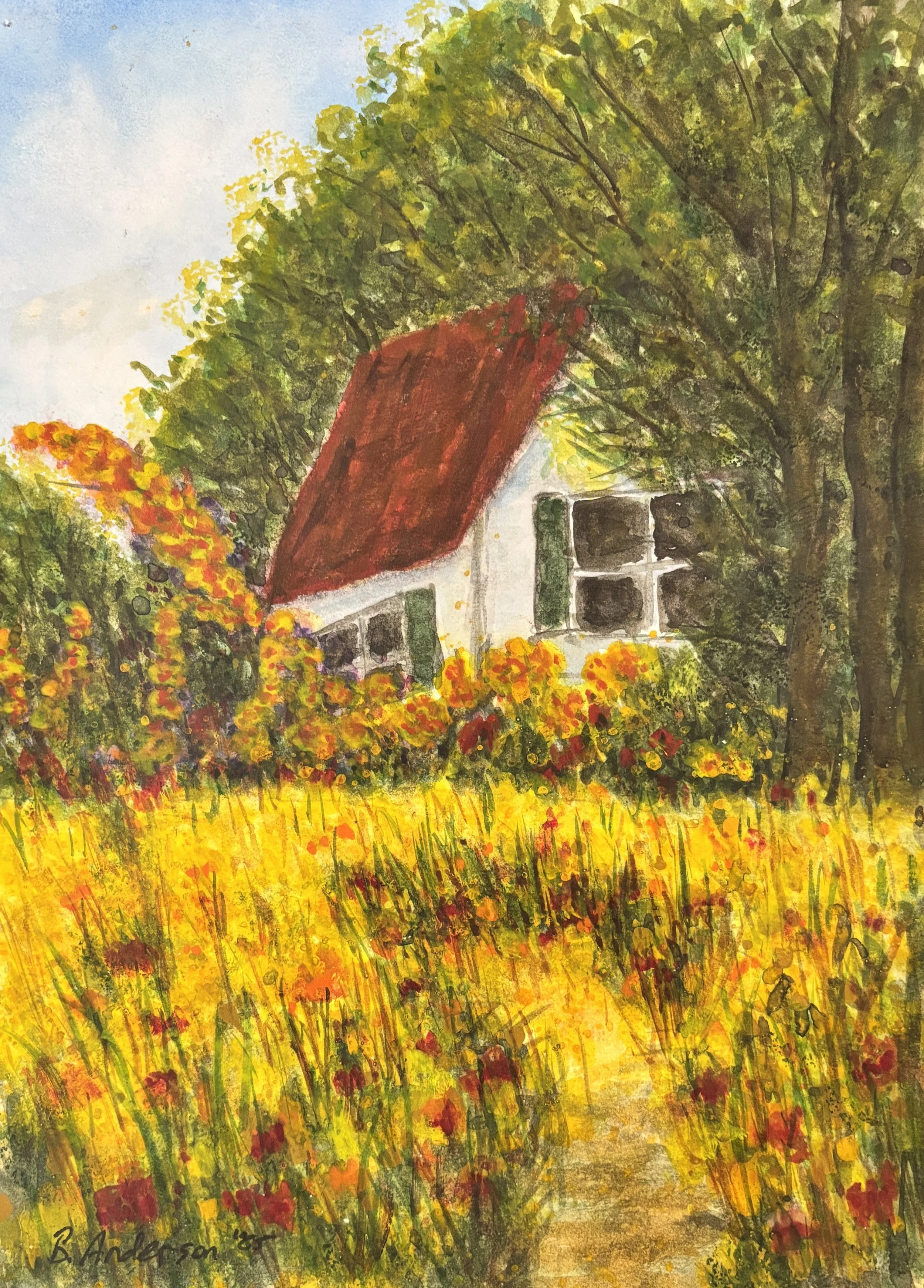 Sunlit Haven Among Wildflower Fields print (watercolor reproduction)