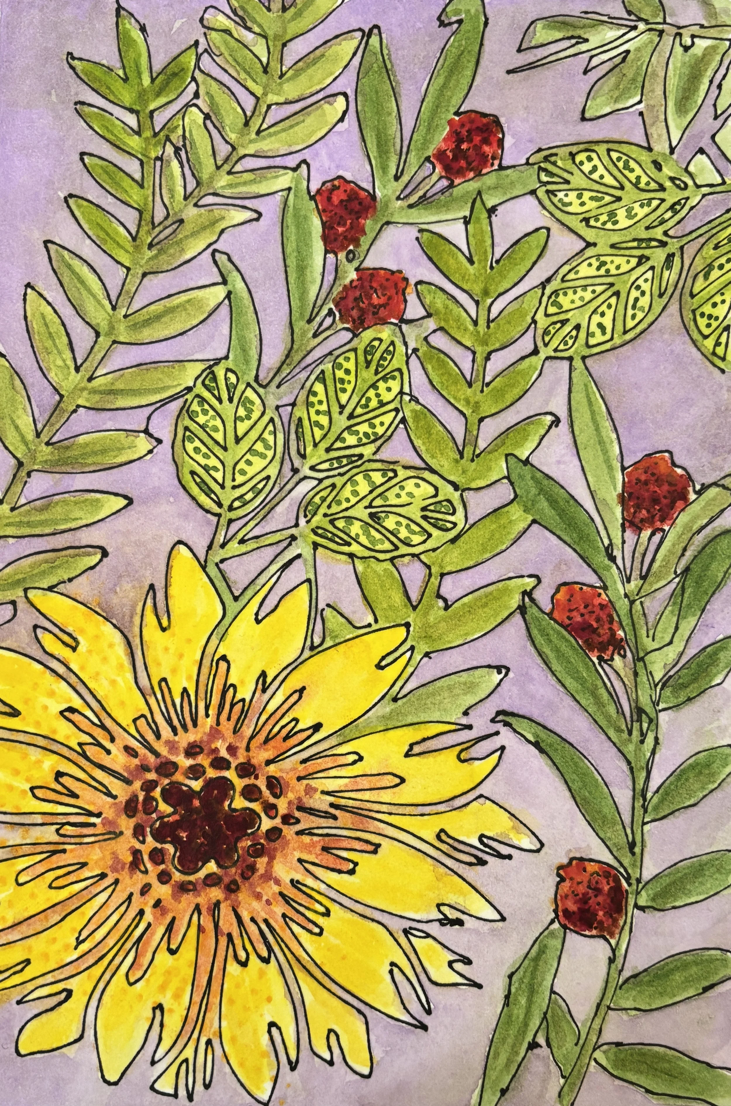 Golden Bloom and Crimson Echoes print (watercolor reproduction)