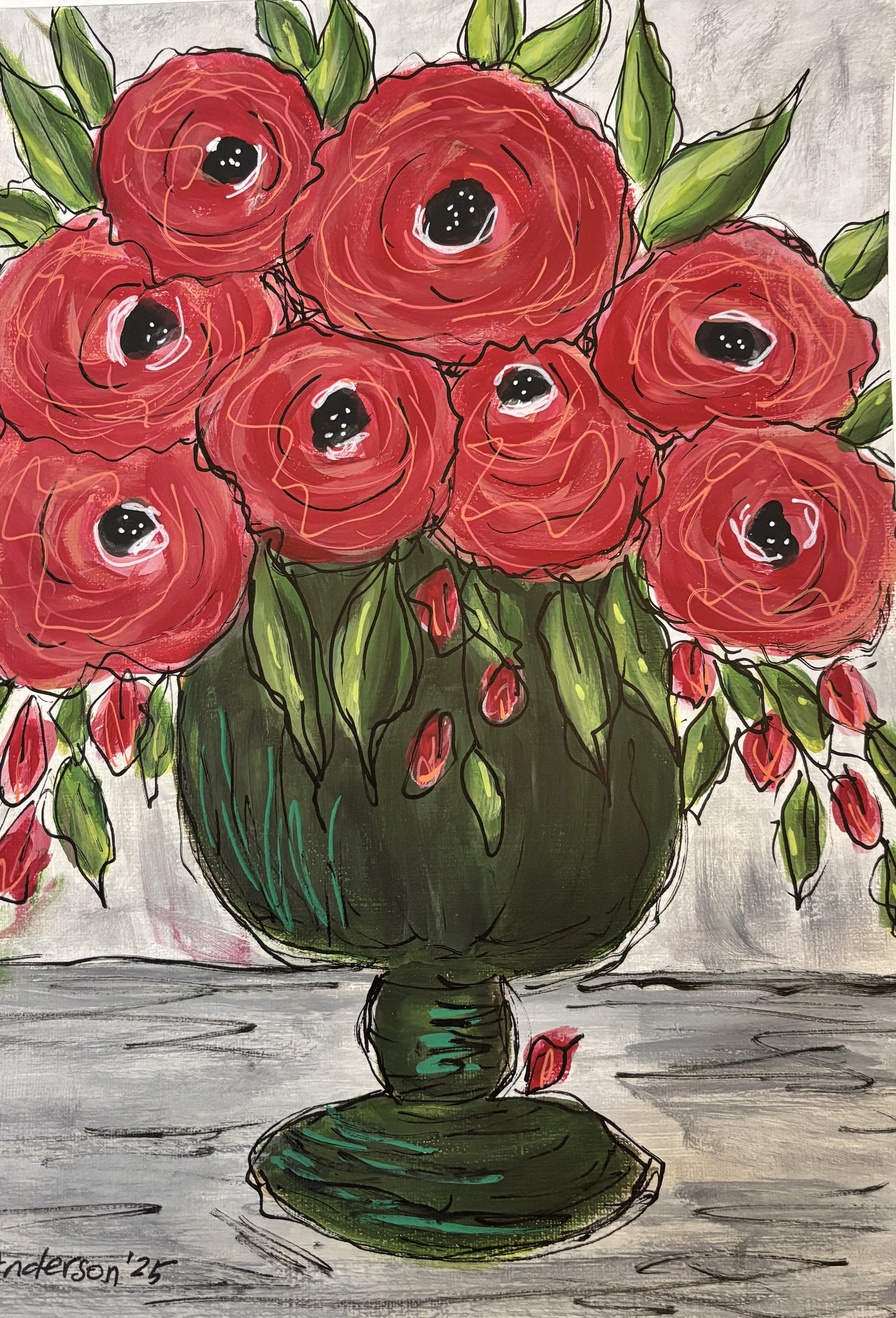 Garden’s Heartbeat in Emerald Shadows 9 × 12 original acrylic