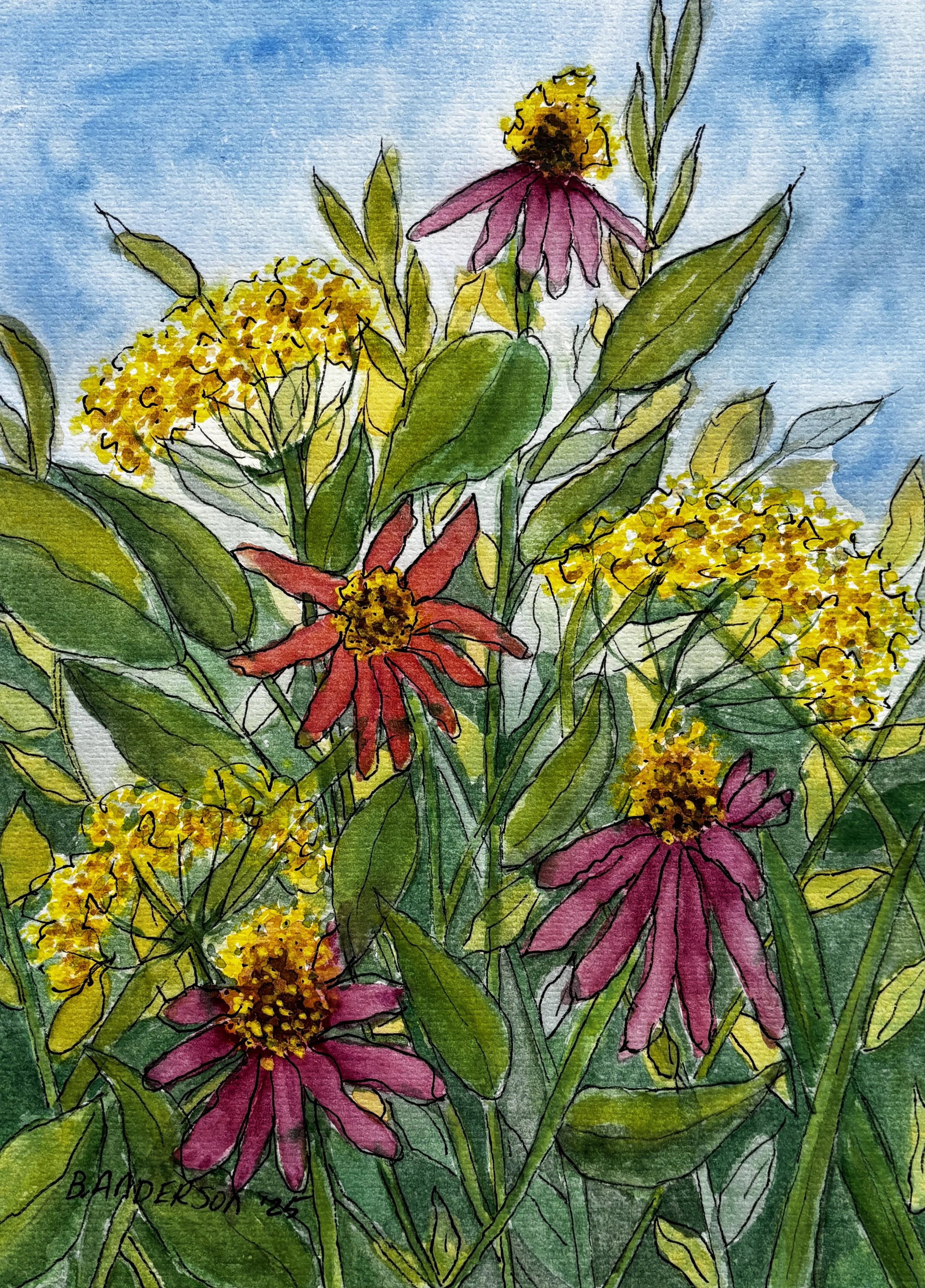 Beneath the Bright Blue Wildflower Canopy watercolor fine art print