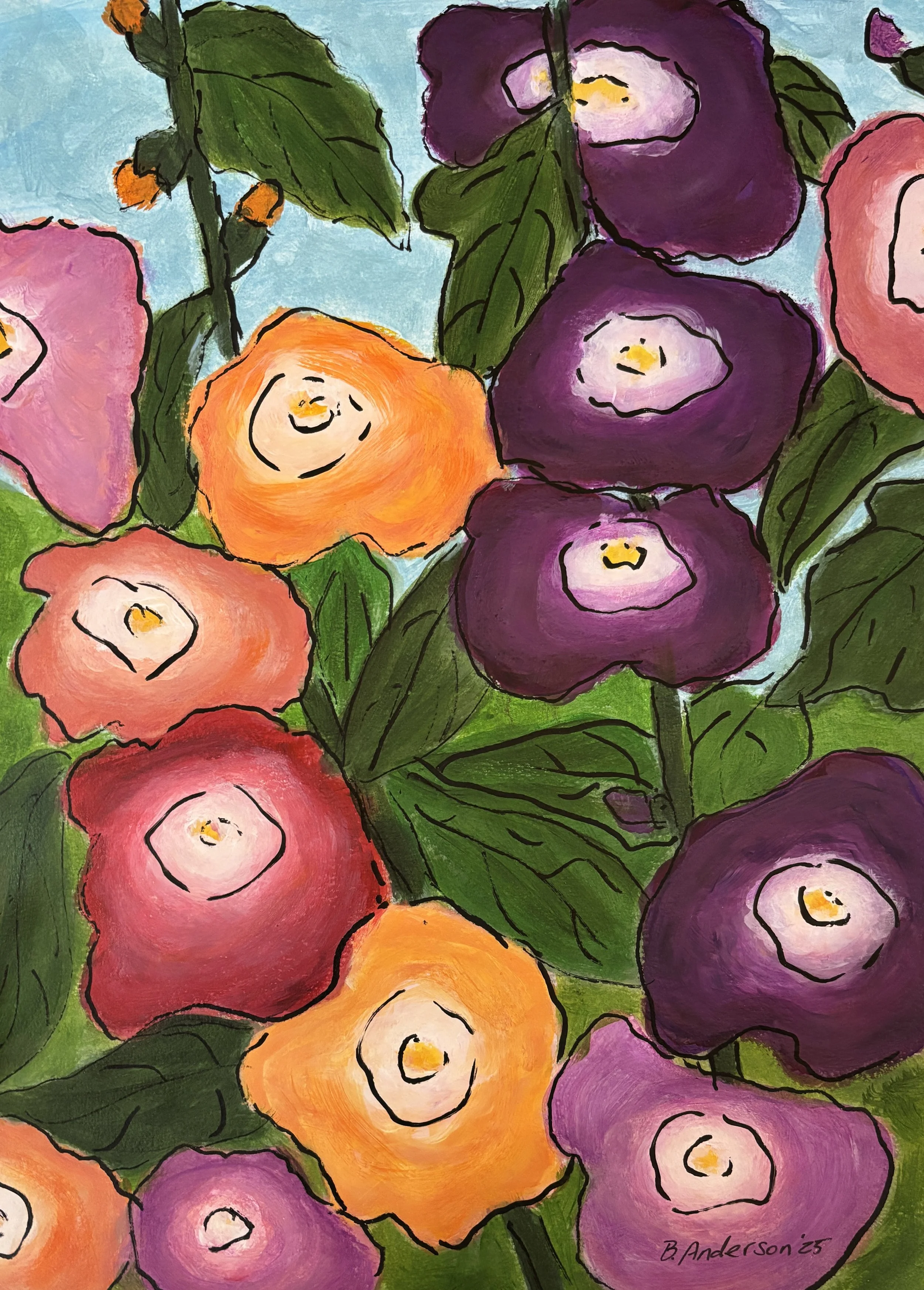 Radiant Flora on Serene Blue 11 × 15 original acrylic