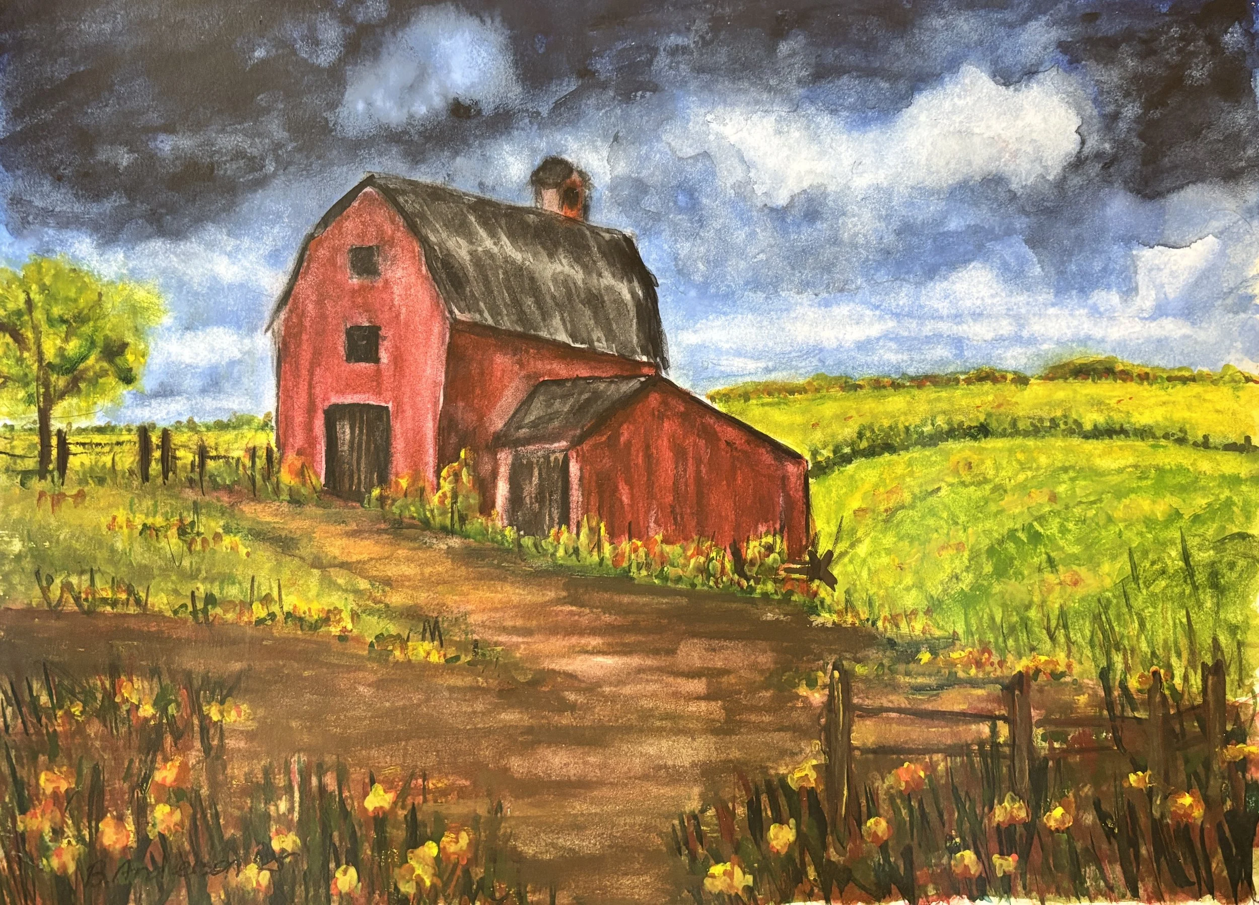 Sunlit Fields in a Storm’s Embrace 11 × 15