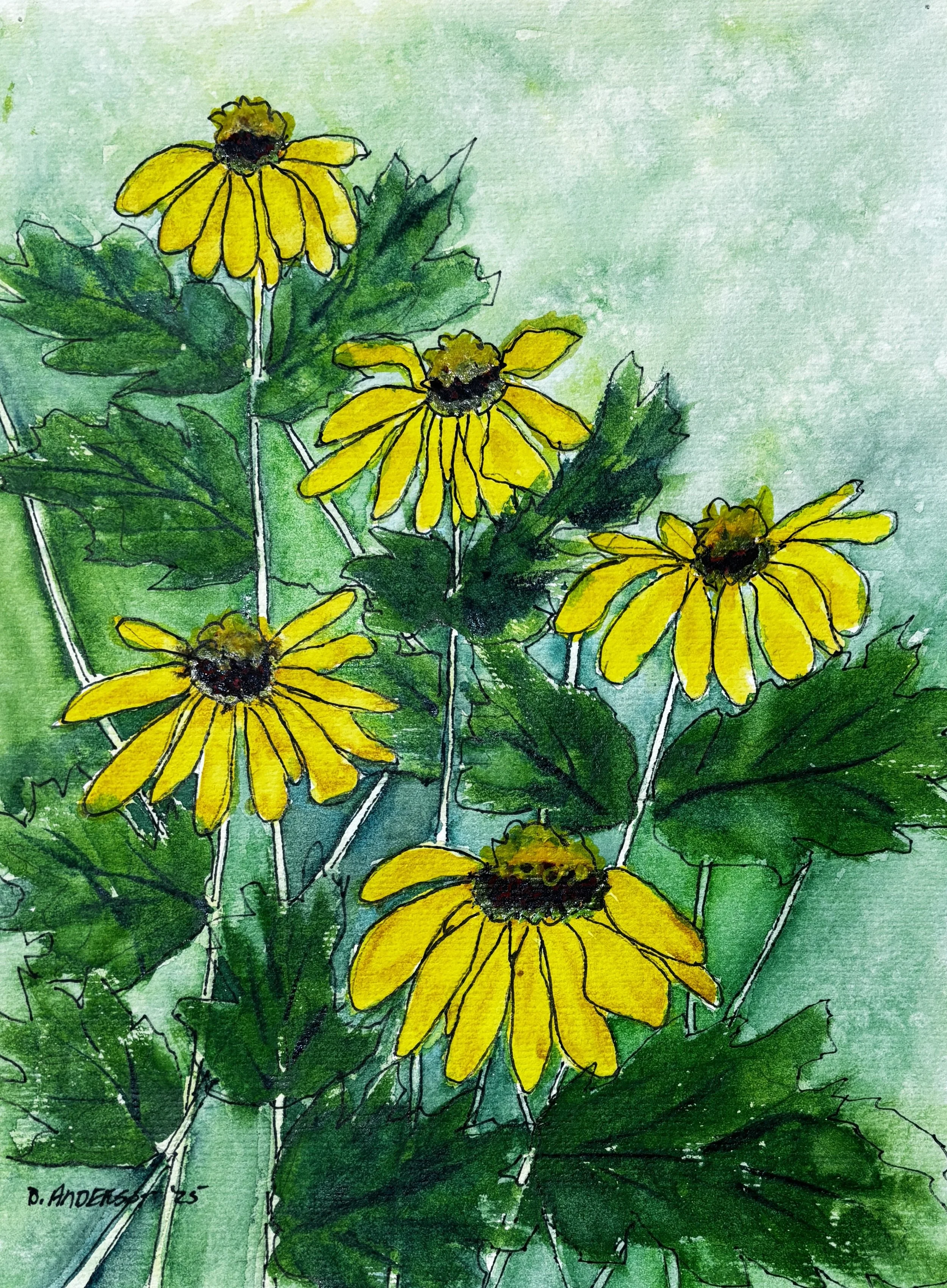 Sunlit Petals o Emerald Veins   9 x 12 Watercolor Original