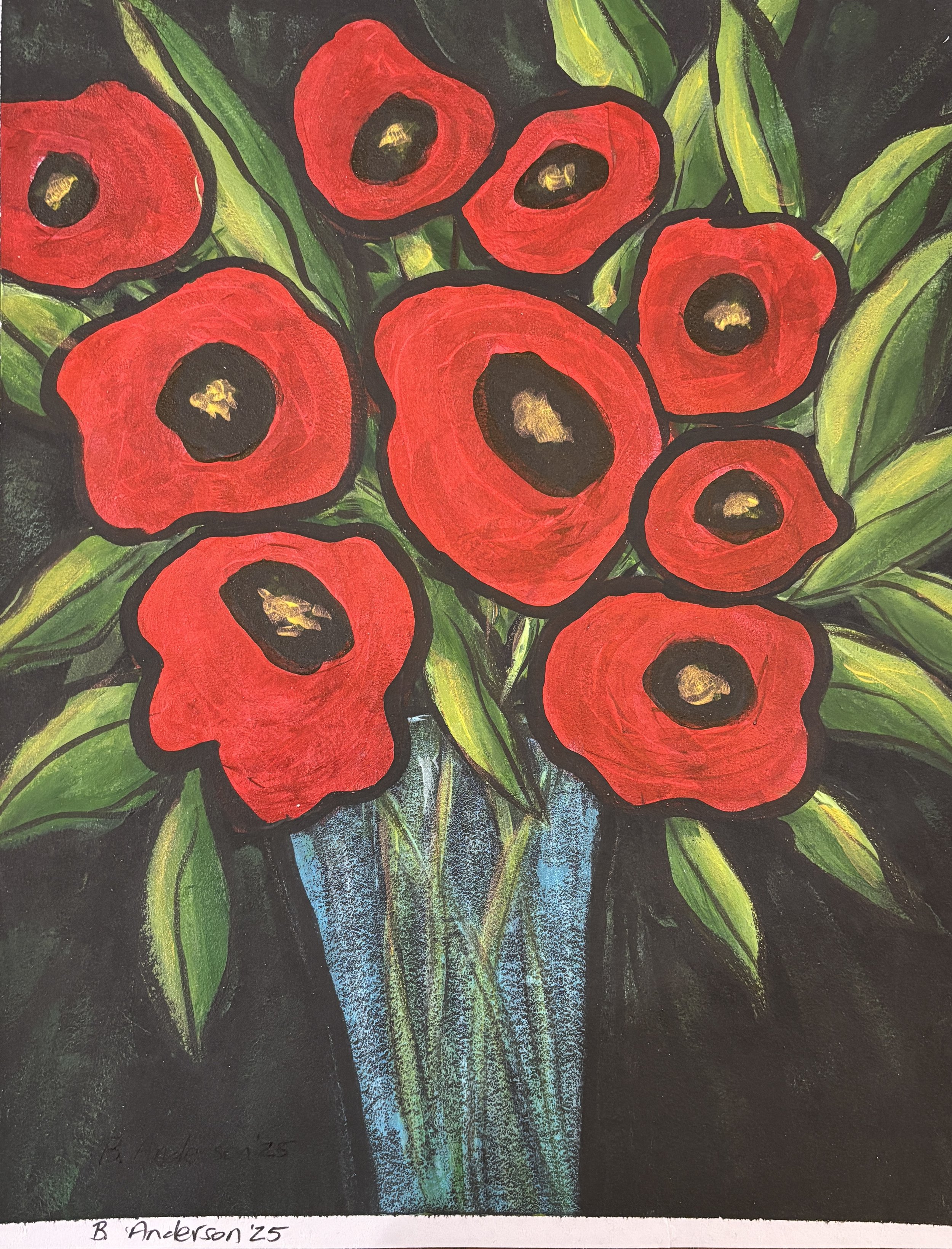 Crimson Chorus in Midnight Blue 11 × 14 original acrylic