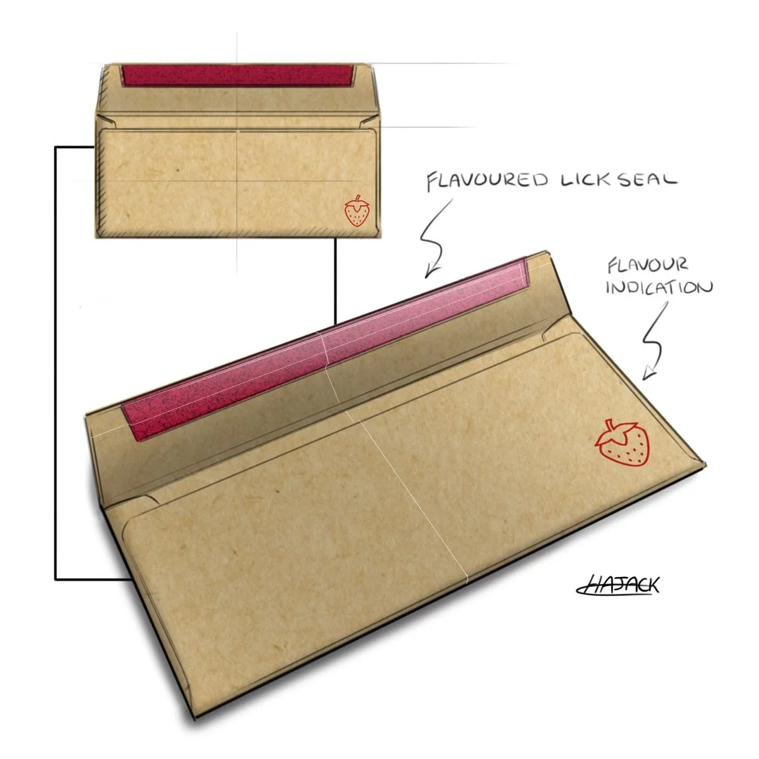 An envelope with a flavored lick seal that doesn't taste yuck.