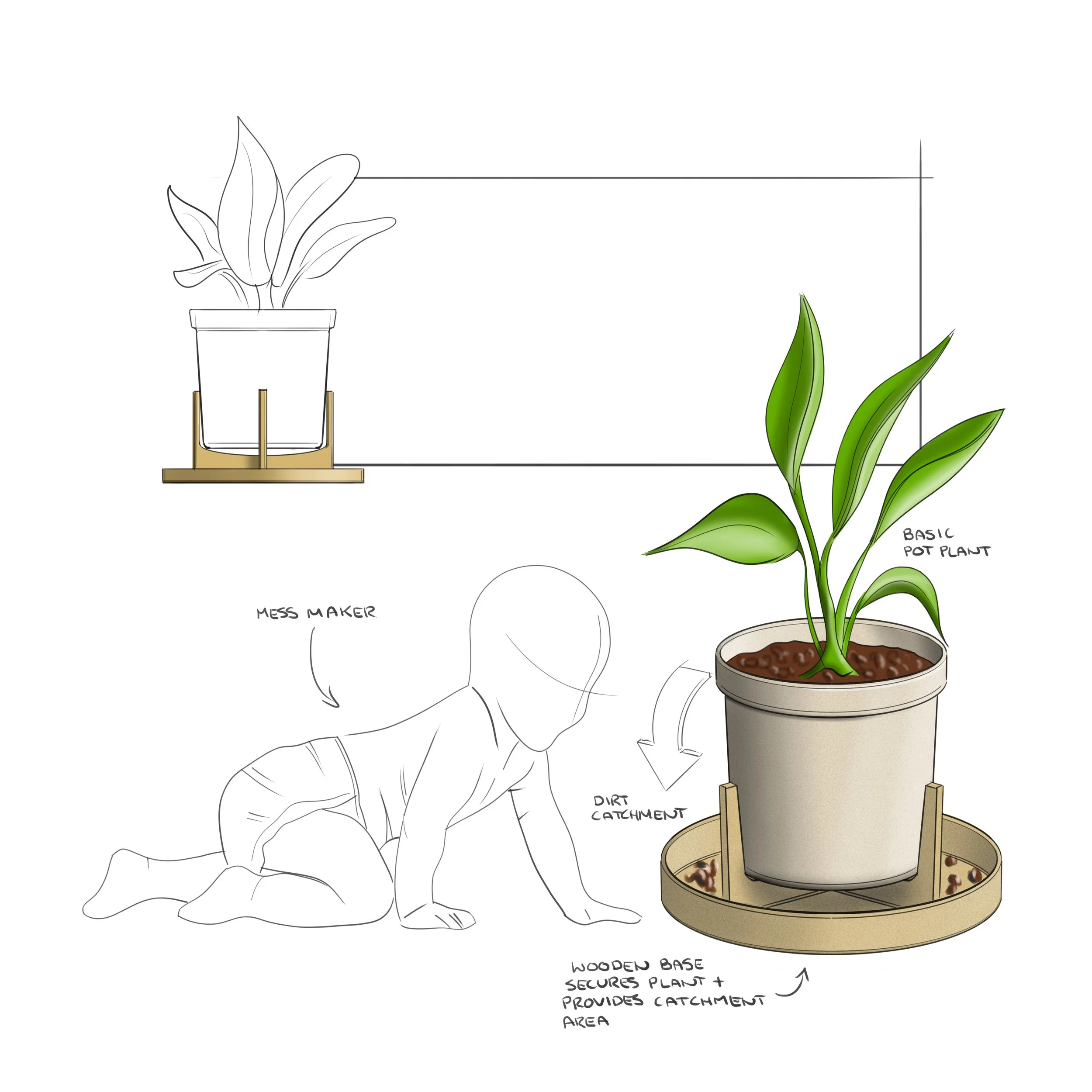 A anti spill pot plant to stop babies pulling out soil
