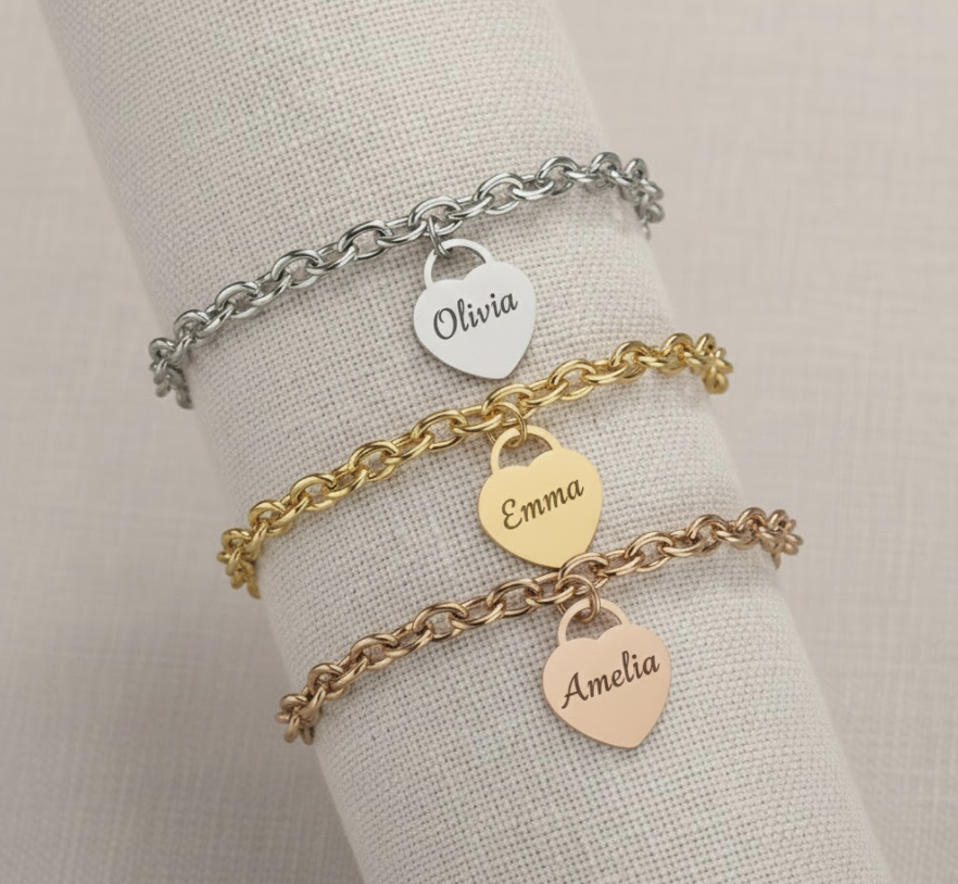 Personalised Heart Charm Chain Bracelet