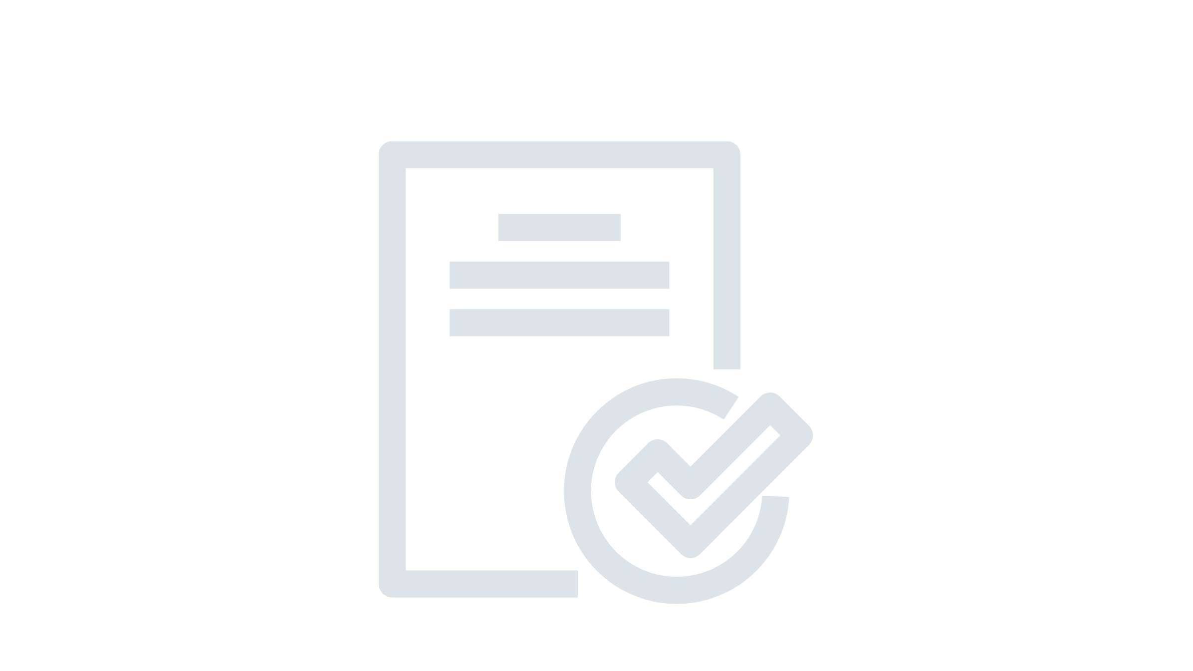 Outline icon of a document with lines, featuring a checkmark in a circle overlay.