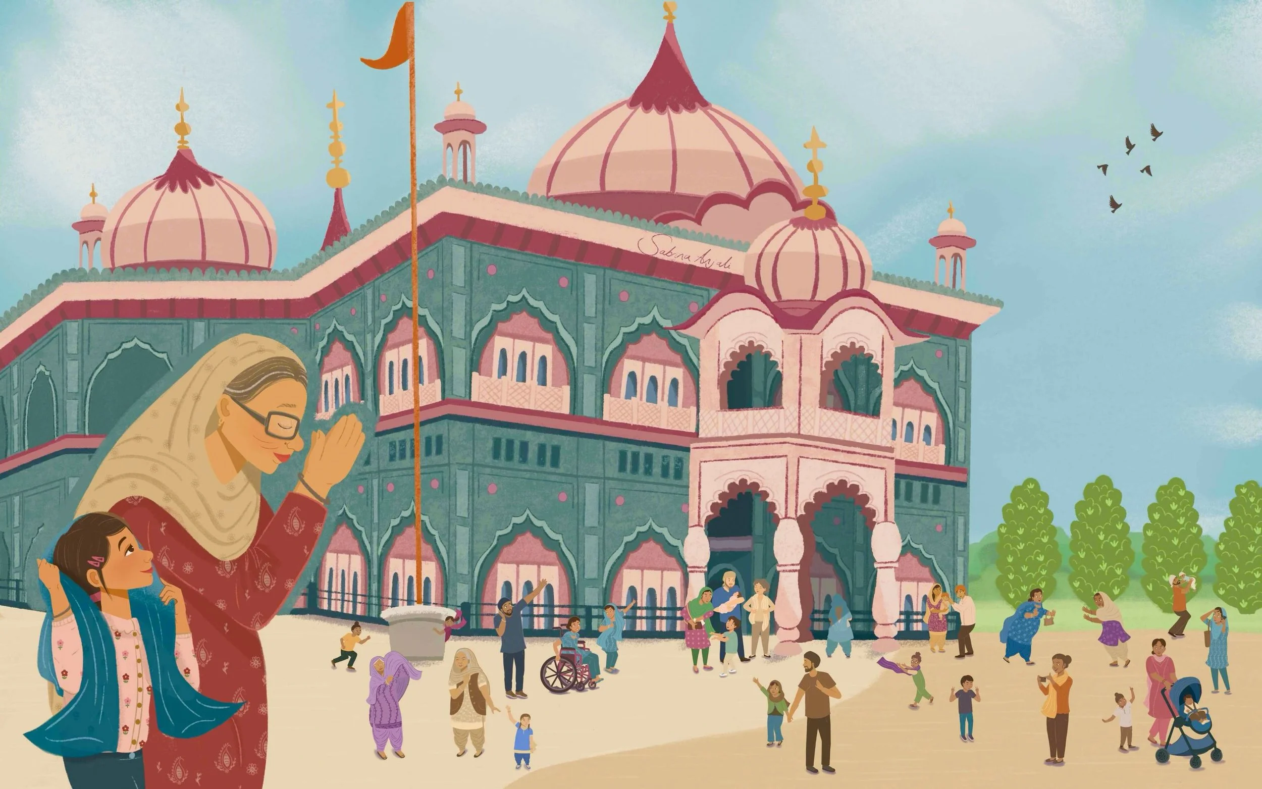 Gudwara spread (version 2)✨

Over the summer I reworked  this picture book illustration I made in 2025. Initially I wanted to tweak a few things here and there, but the more I did, the more I saw so many new characters I wanted to add! 
It took a bit