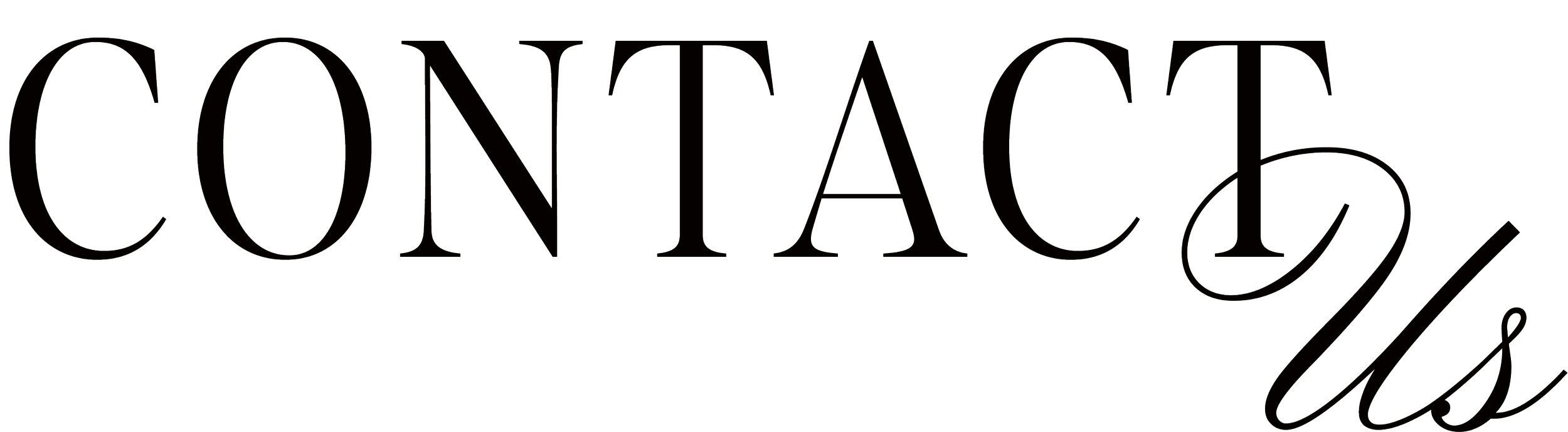 Black and white logo with the words "CONTACT US" in large, stylised font.