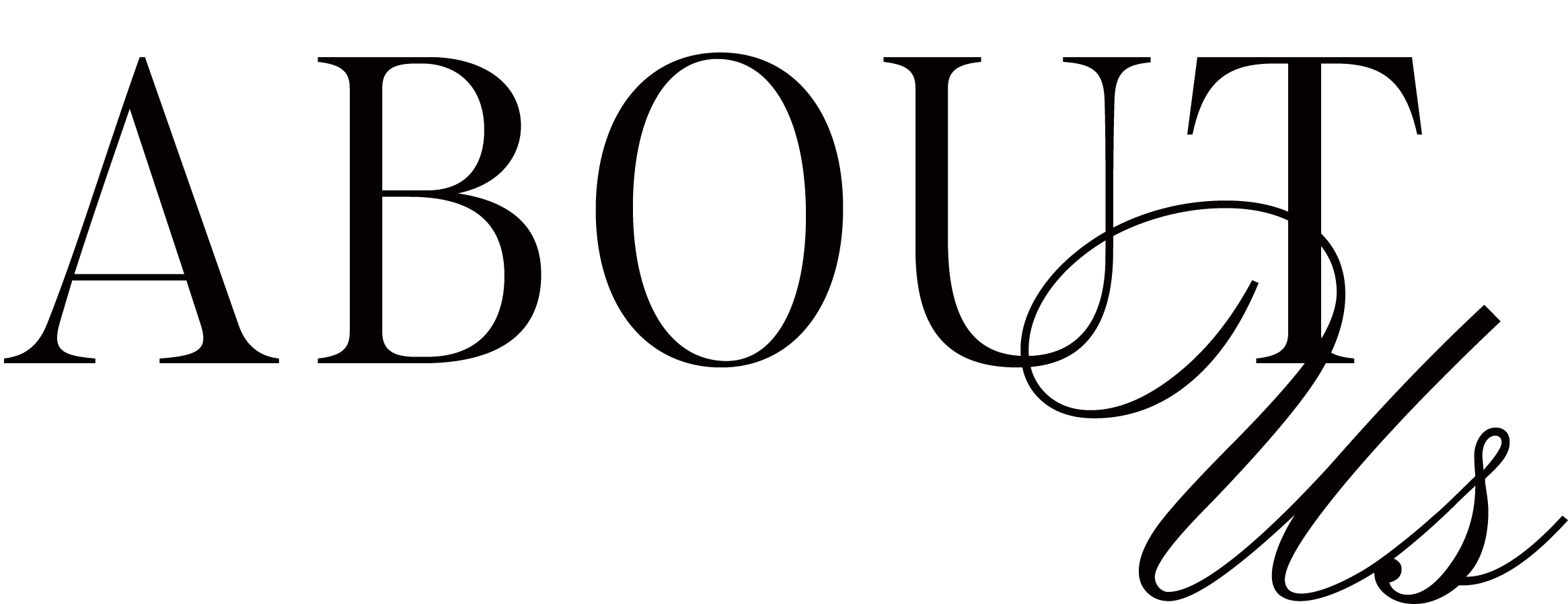 Black text on a white background that reads 'ABOUT US' in large, stylised font.