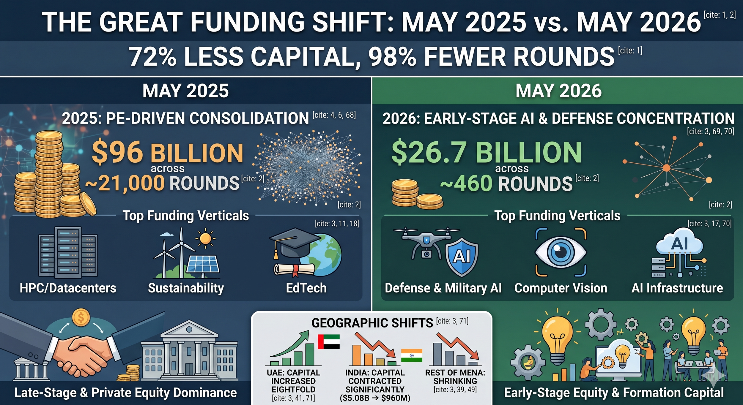 Global Venture Capital Contracted 72% Between May 2025 and May 2026 — But the UAE Collected Eightfold More Capital in the Same Period