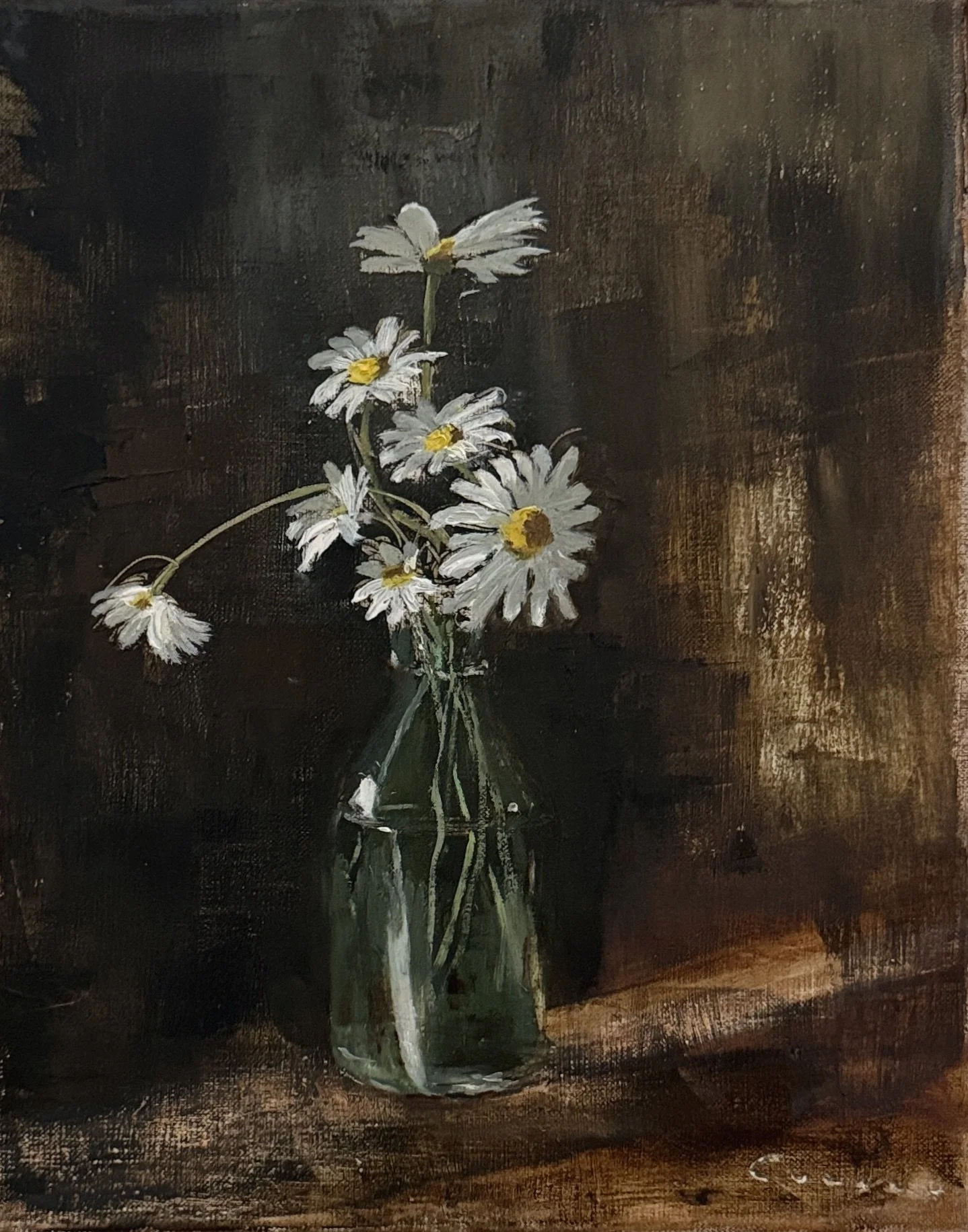 Madeliefjes | oil and cold wax on linen | 24 x 30 cm | framed | available 