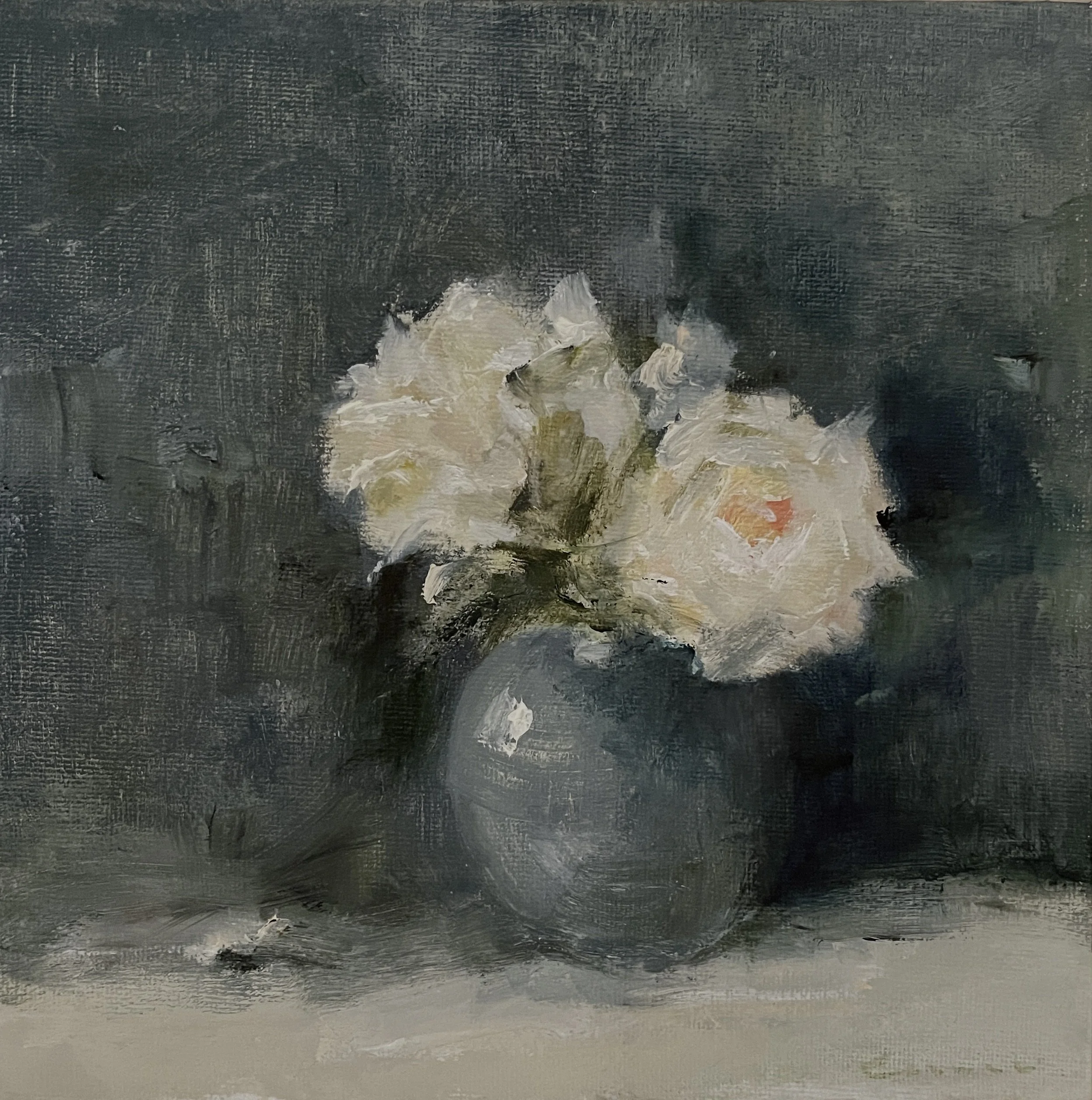 Two roses | oil and cold wax on panel | 20 x 20 cm | reserved