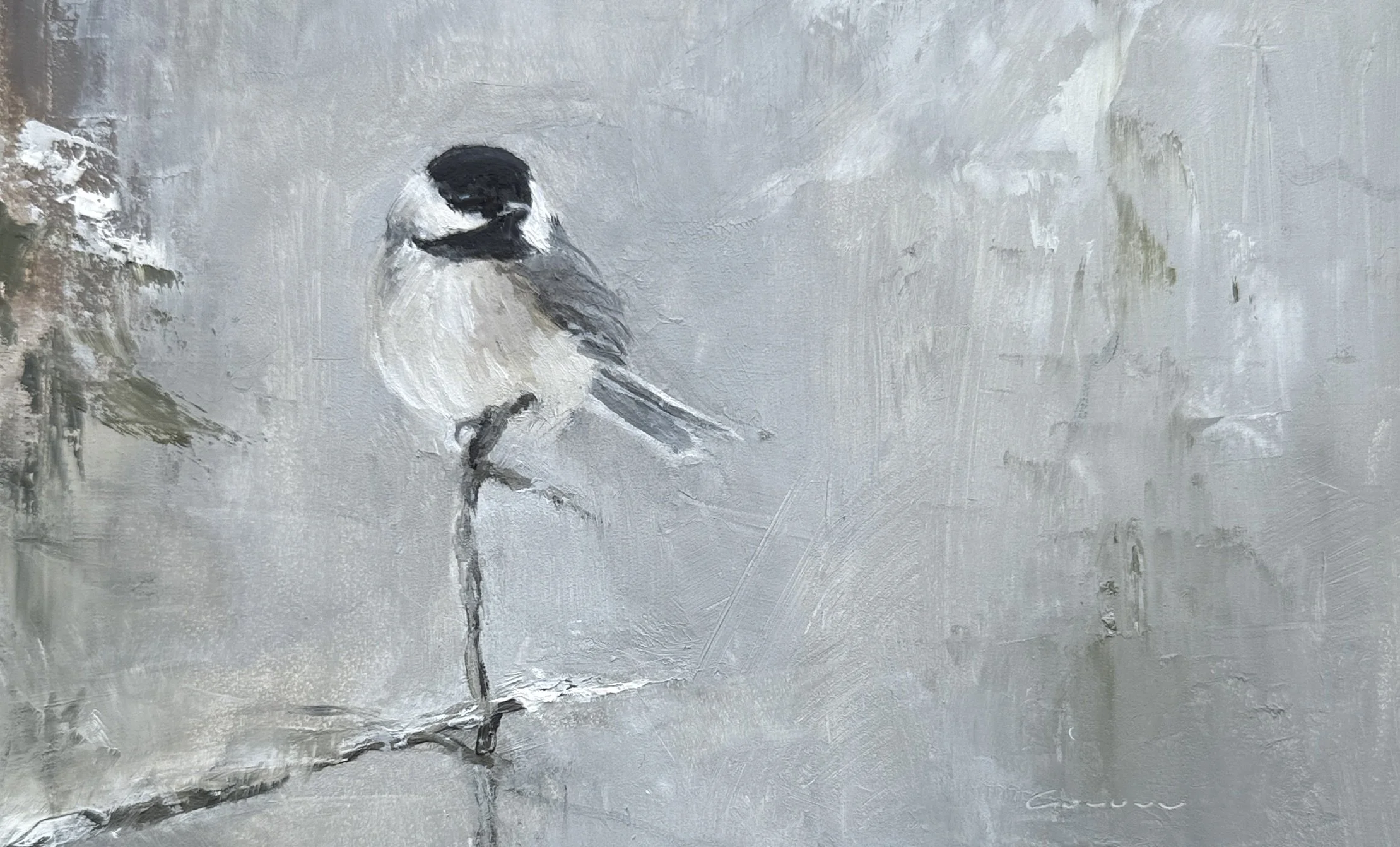 Willow-tit in Winter | oil on gesso board panel |  12.5 x 18 cm | not available